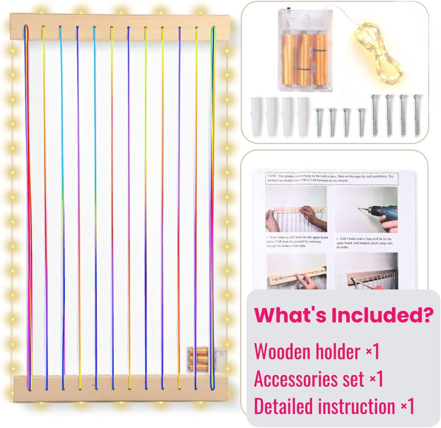 Stuffed Animal Storage Wood Soft Toy Storage for Kids Room，Wall Mount Door Hanging Stuffed Animal Toy Organizer Shelf for Nursery Play Room White with LED Coil -Patent