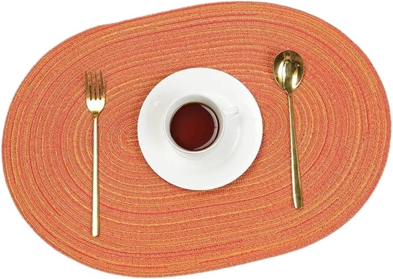 35x50cm Oval Braided Coffee Placemats Big Table Mats for Dining Tables Natural Woven Heat Place Mats 식탁매트(CO-Orange,10pcs 35x50cm)