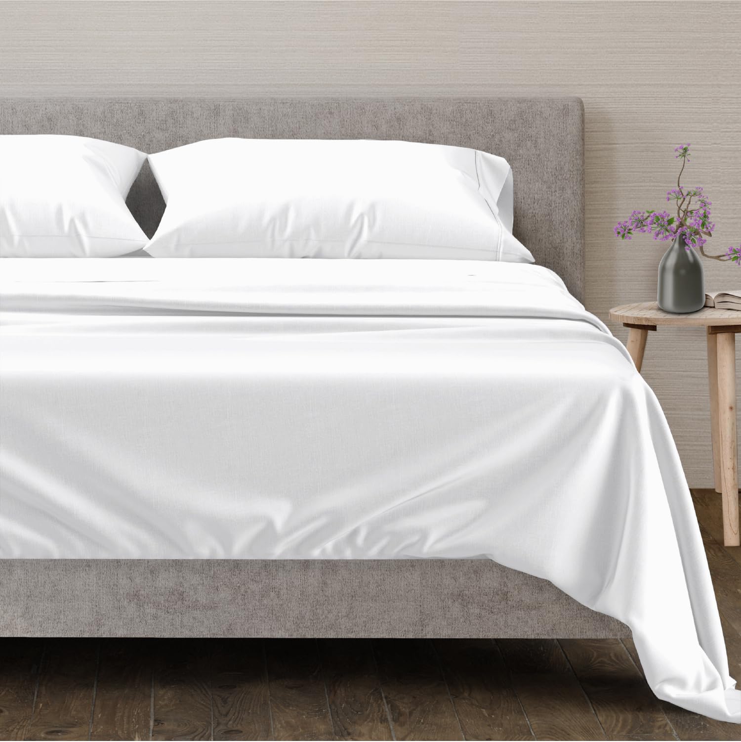 Lenzuola bianche per letto matrimoniale in cotone 100% per hotel e b&b