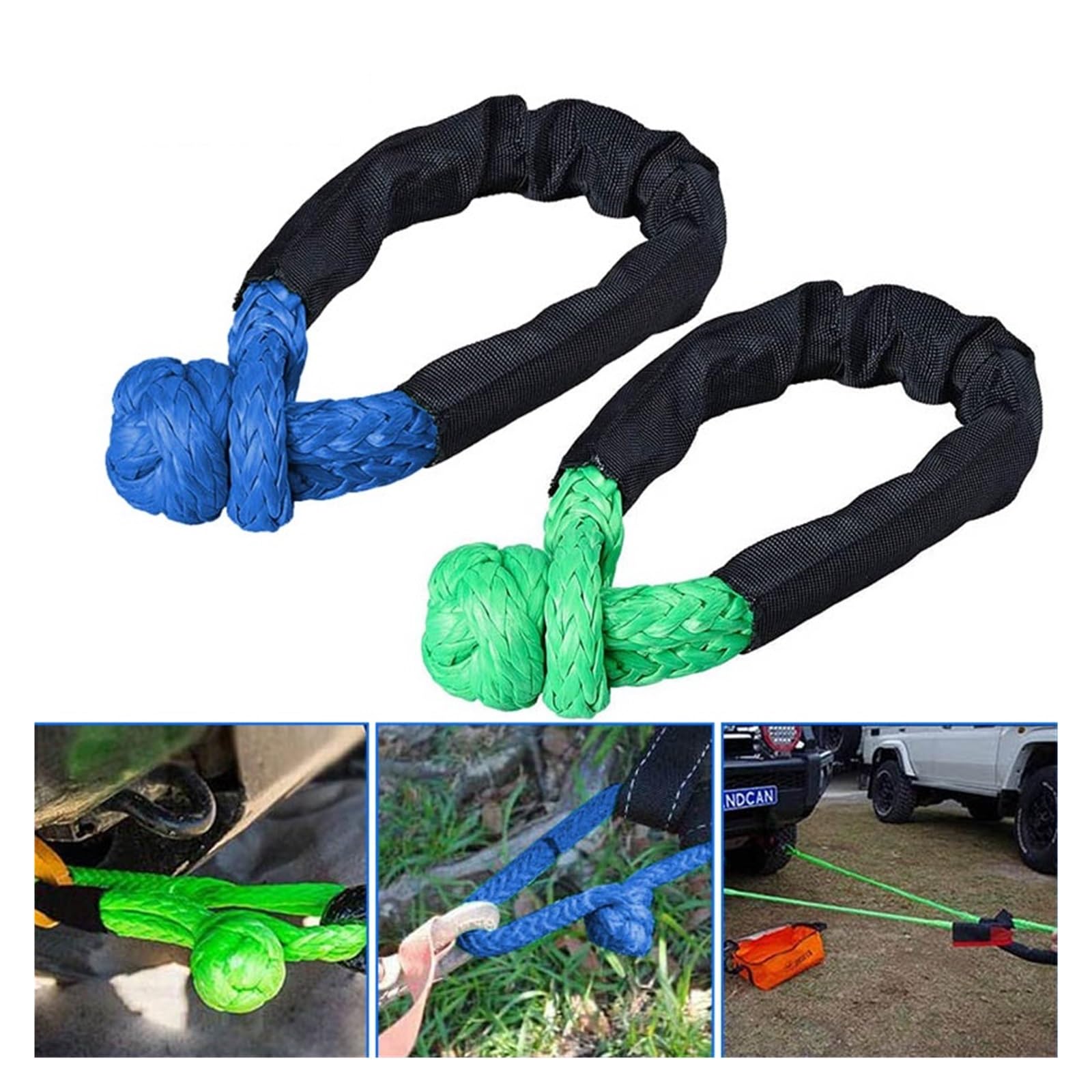 Syntetyczna Miękka Szekla Wciągarka Linowa Haki Holownicze Zwolnij Pasek Z Klamrą 38 000 Funtów Łamanie Dla SUV 4x4 ATV Truck Pickup UTV Offroad Solidna I Niezawodna(2 pieces blue)