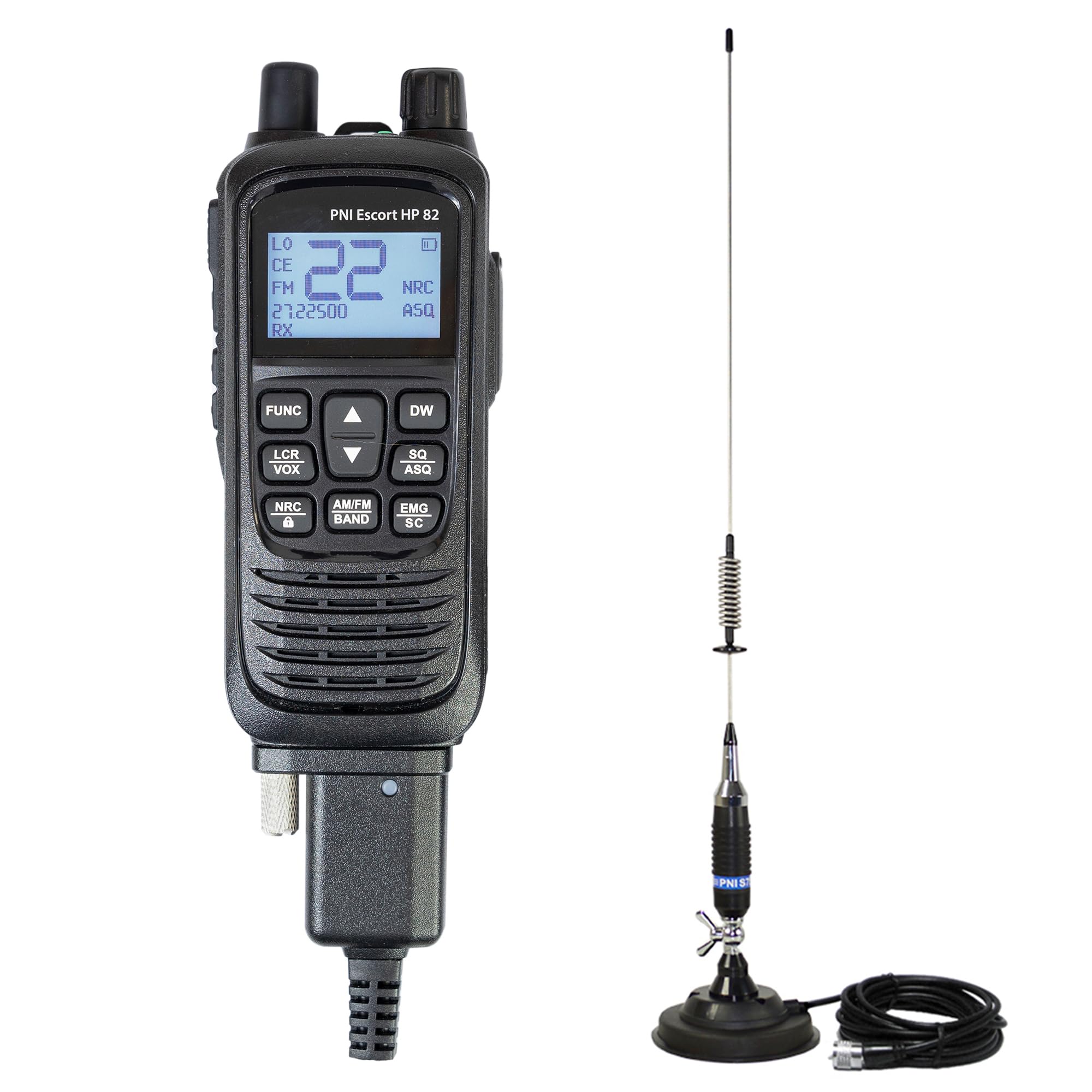 Kit Station Radio CB Portable PNI Escort HP 82, multistandard, 4 W, 12 V, AM-FM et antenne CB PNI S75, 75 cm, avec Aimant Inclus