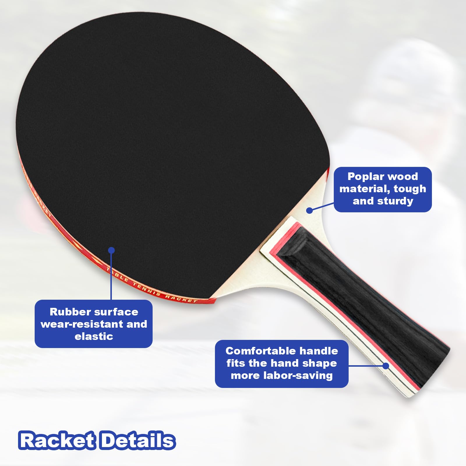 Xpieoyrm 2 Set di racchette da ping pong, Ping Pong Set includere 4 Racchette Ping-pong 8 palline e borsa, Custodia per Accessori da Ping pong per Interni ed Esterni, per Principianti ed Esperti