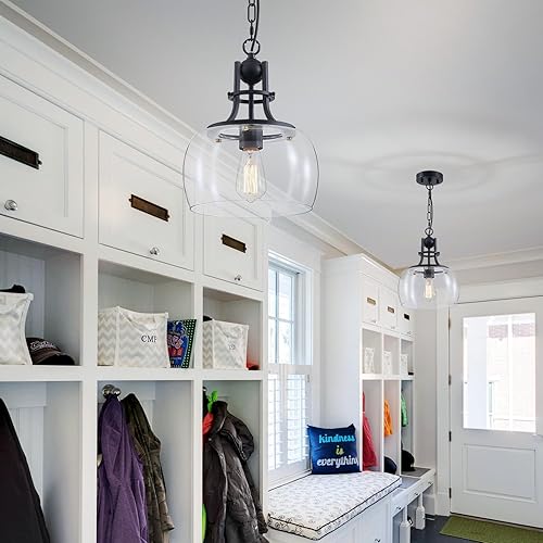 Miniatura 7 de WUZUPS Candelabro rústico rústico industrial redondo para techo, lámpara LED con pantallas de vidrio transparente para comedor, cocina, isla,