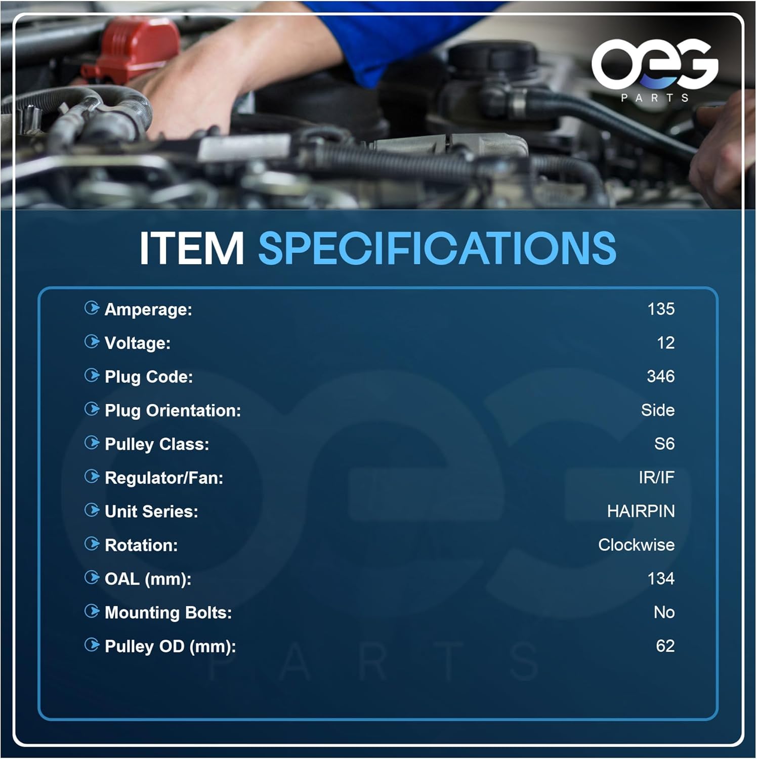 OEG Parts New Alternator Compatible With Buick Allure & LaCrosse 5.3L 2008-09, Chevy Impala 5.3L 2006-09, Monte Carlo 5.3L 2006-07, Pontiac Grand Prix 5.3 05-08, 104210-4220 15139480 AND0319, 40052122