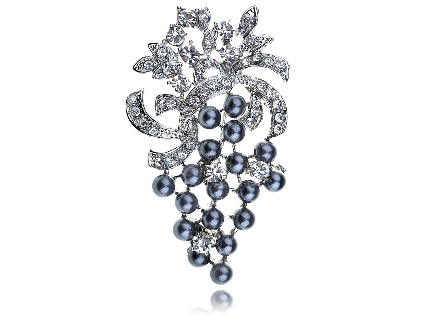 Alilang Grape Fruit Brooch Pin – Silvery Tone With Rhinestones & Faux Pearls - View #9