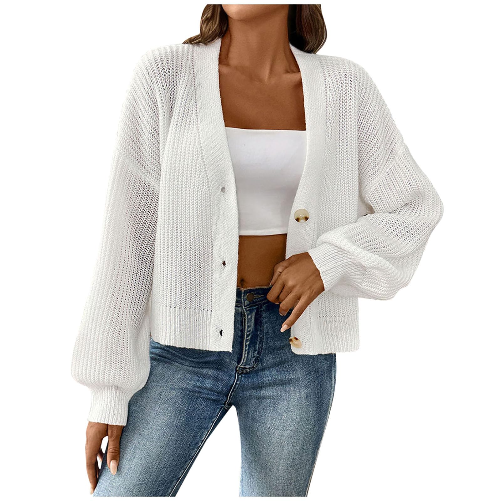 Cardigan Donna a Maglia Tinta Unita Maglione Morbido con Bottoni Casual | Modello aperto sul davanti facile da sovrapporre, ideale nelle giornate fresche, abbinabile con maglie camicie e jeans