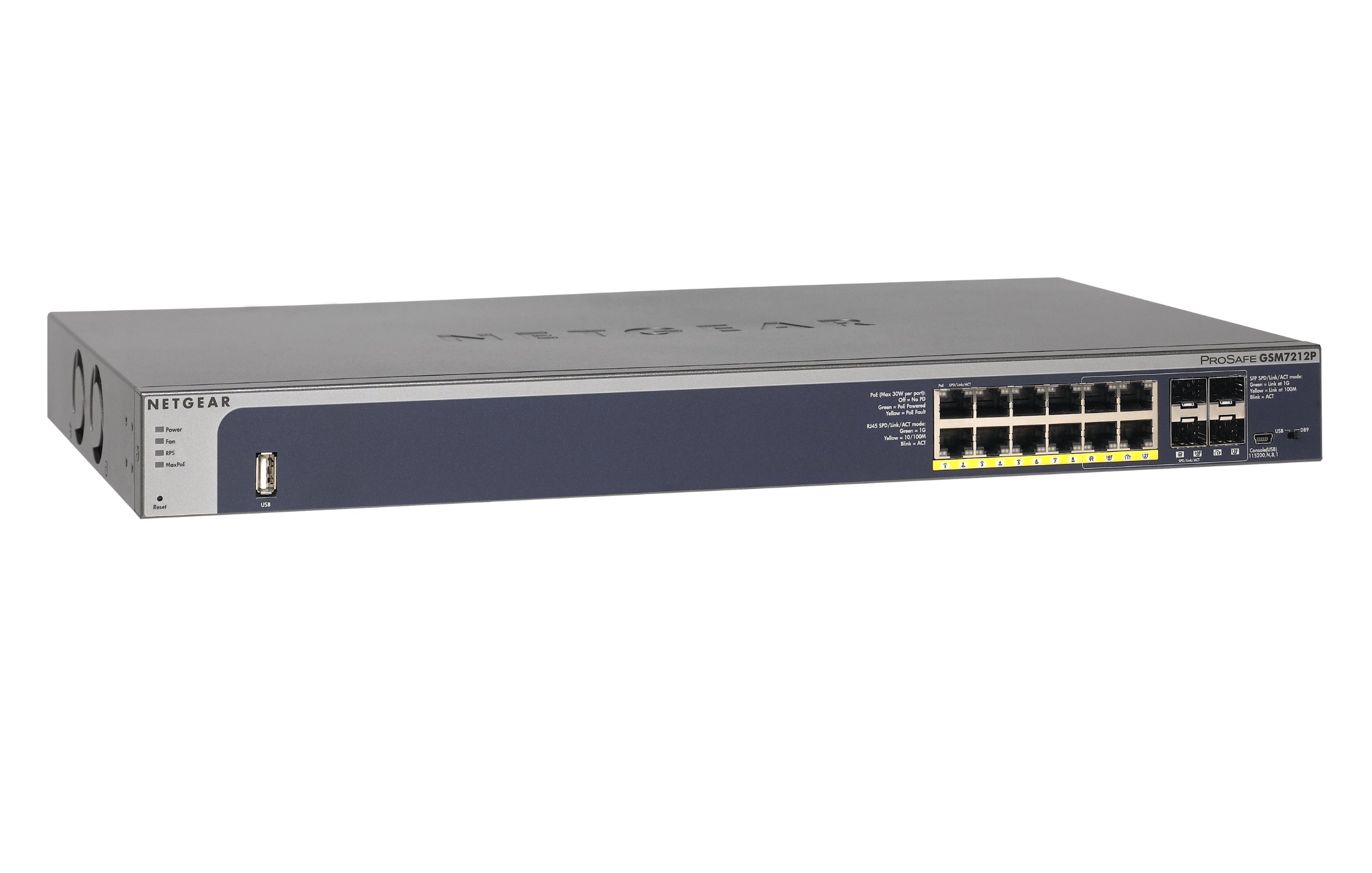 Netgear GSM7212P Switch Manageable Niveau 2+ Poe+ 12 Ports Gigabit et 4 Slots SFP, Prosafe