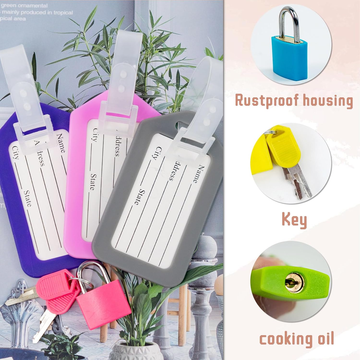 10 Pack Luggage Locks with Key+ 10 Pack Travel tag, Luggage Tags for Suitcases Bag Tags Name Tags, Mini Padlocks Durable Locks for Suitcases Backpacks Boxes Cabinet and Laptop Bags (Colorful)