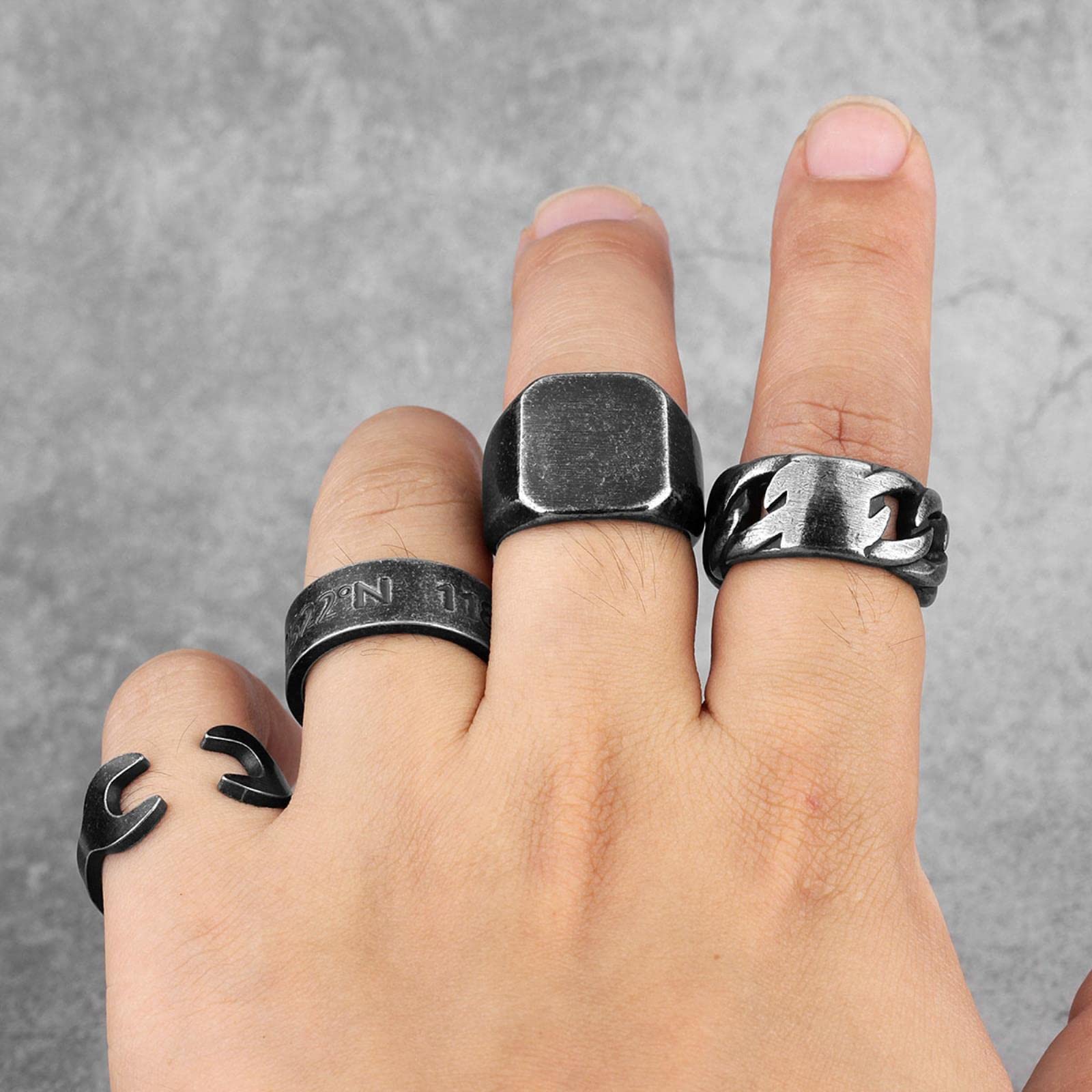 Grid Weave Stainless Steel Mens Rings Punk Retro U... - Grandado Grid Weave Stainless Steel Mens Rings Punk Retro U... - Grandado