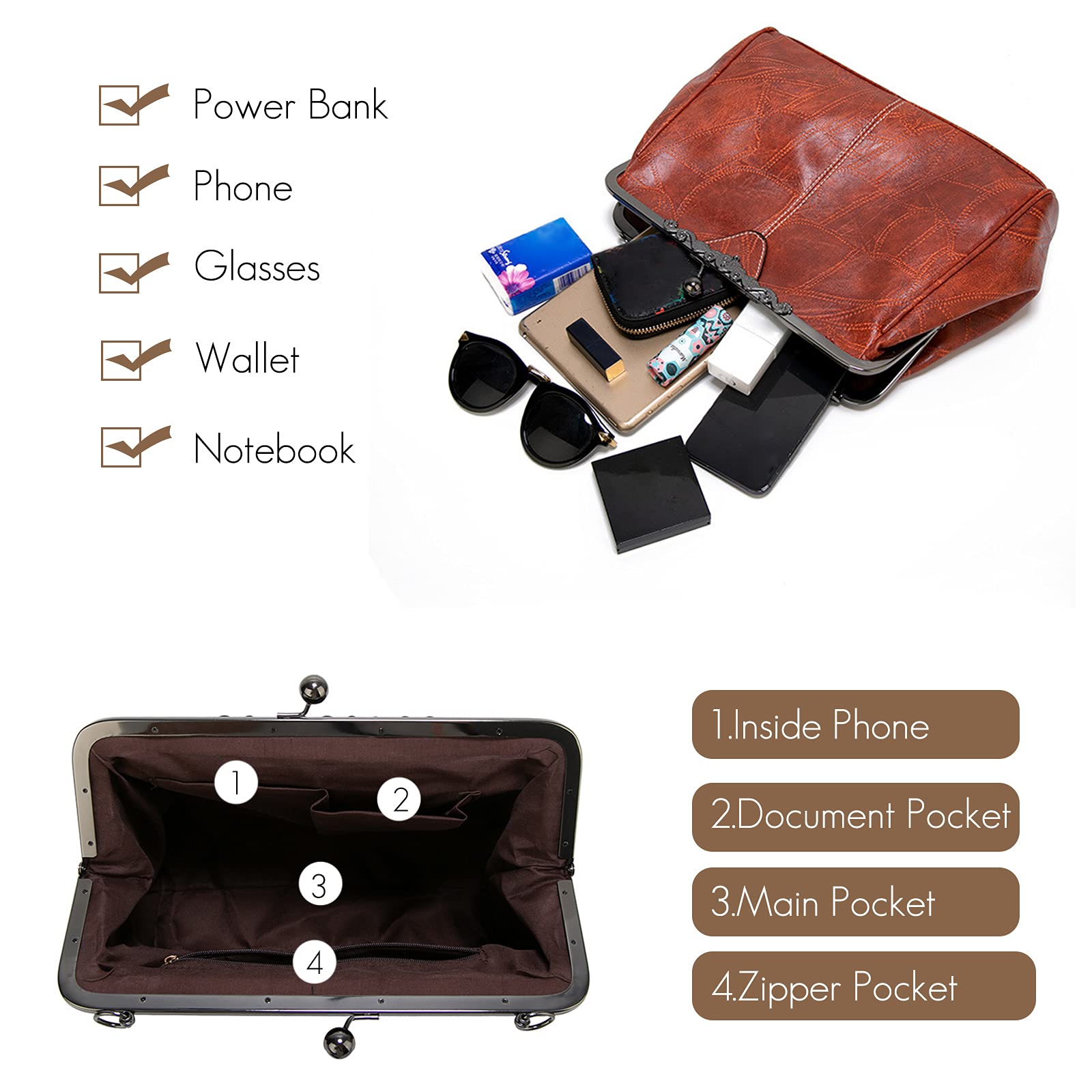 FANDARE Borsa Donna Tracolla Borsa A Mano Borsa Spalla Messenger Eleganti Grande Shopping Viaggio Partito Work Pochette da Cerimonia Impermeabile Pelle PU Retrò Black