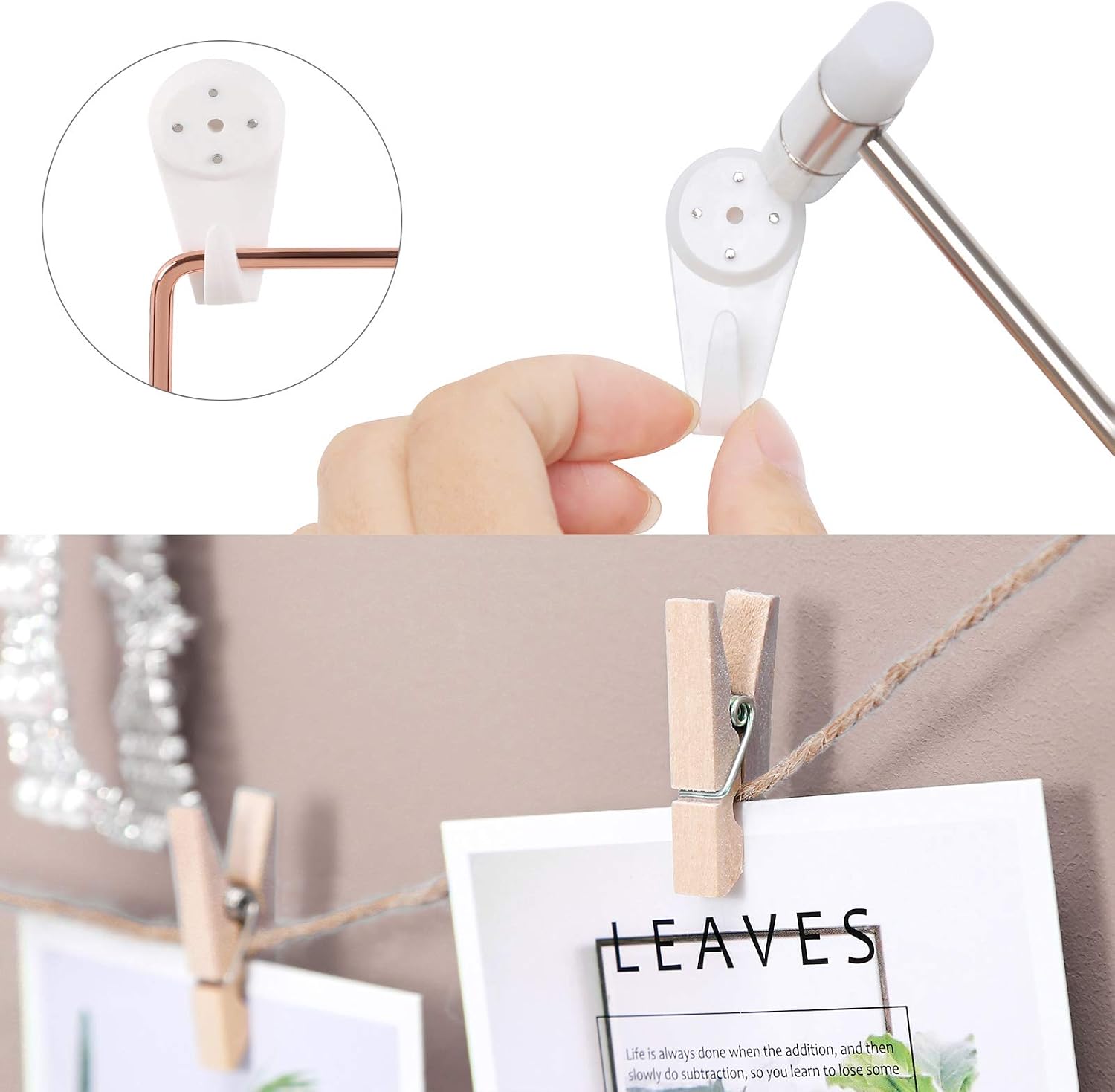 SONGMICS Wall Grid for Photo, Metal Wall Grid Panel, DIY Wire Photo Hanging Display, Set of 2, with S Hook, Clip, Hemp Cord, 16.5 x 12.2 Inches, Rose Gold ULPP01DR