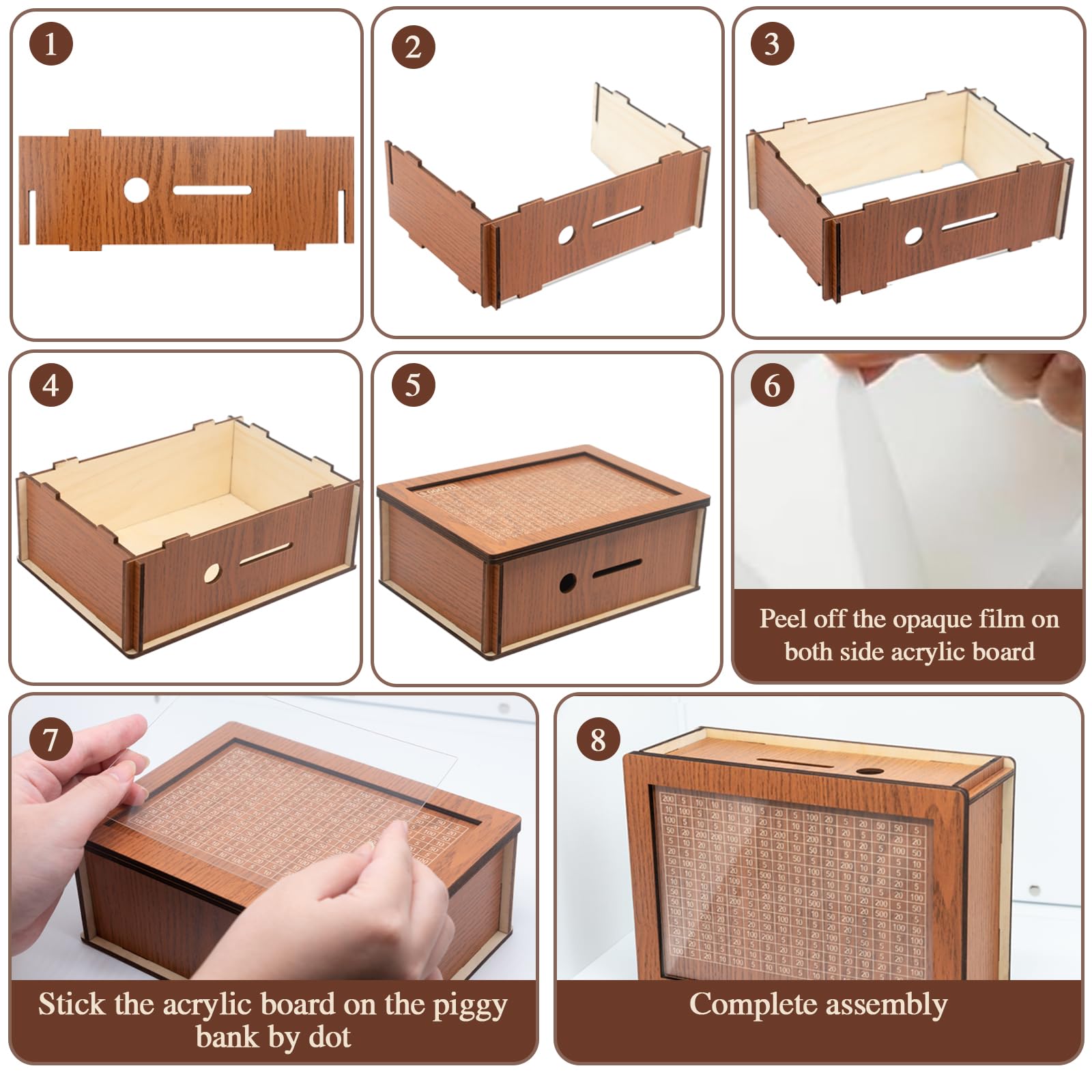 10000 Savings Challenge Box 10 000 Cash Vault Wooden Savings Box for Kids & Adults, Wipeable 10k Savings Challenge Box with Counter, Money Saving Box for Cash Coin, Birthday Piggy Bank Gifts