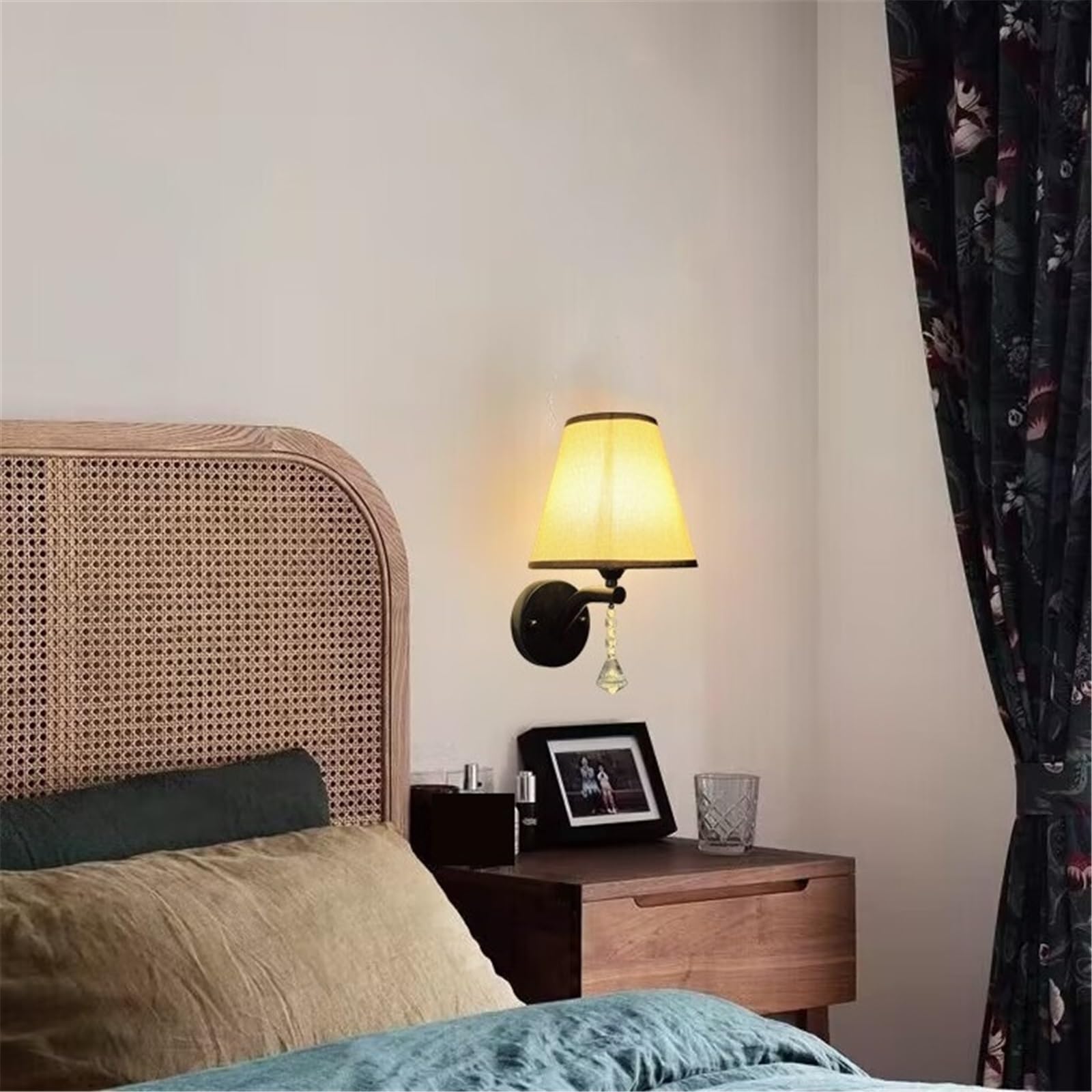Matte Black Iron Wall Sconce Taper Linen Fabric Shade Light Applique