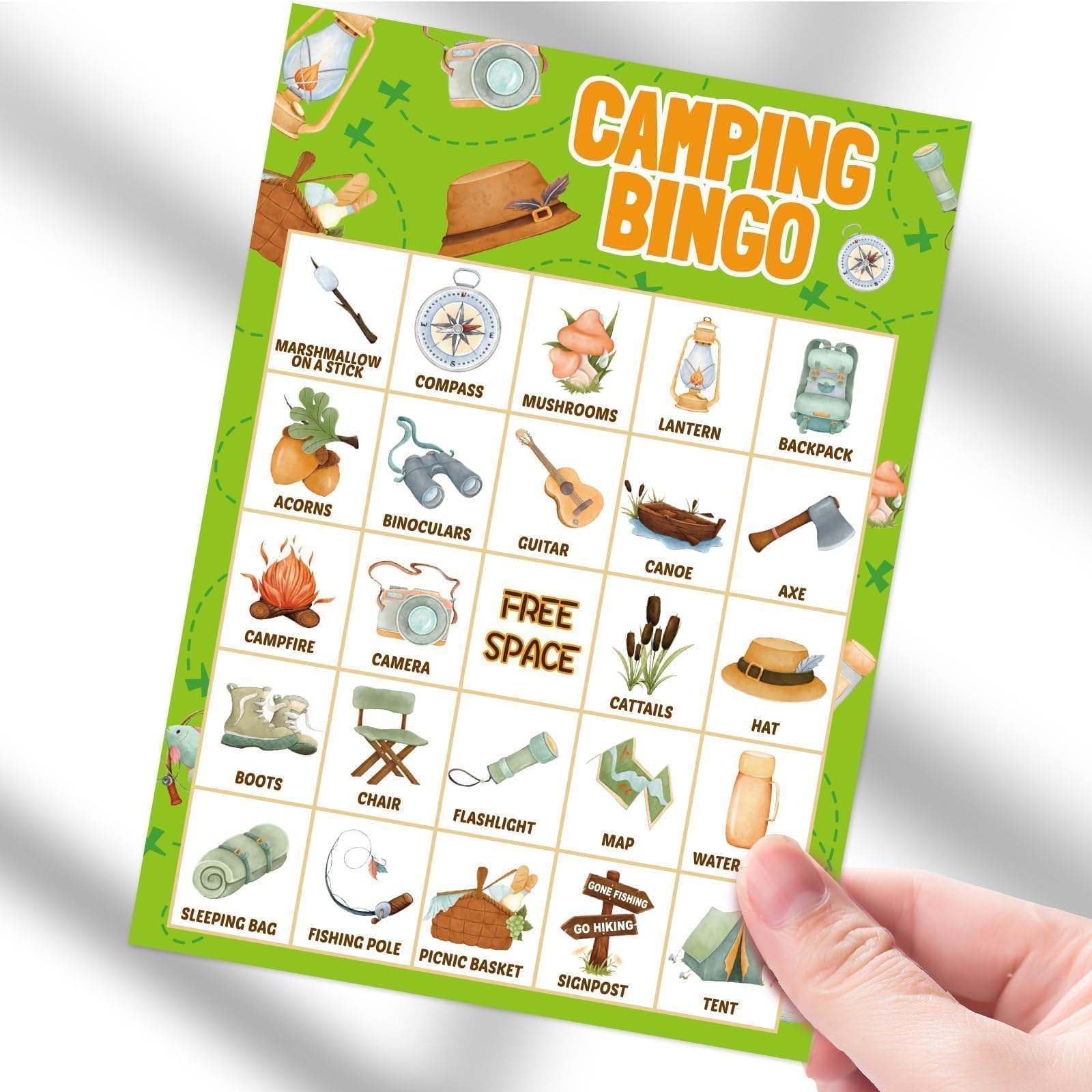 Gioco di bingo da campeggio per bambini, 24 giocatori, all'aperto, ultimo intervento, festa, campeggio, attività di avventura