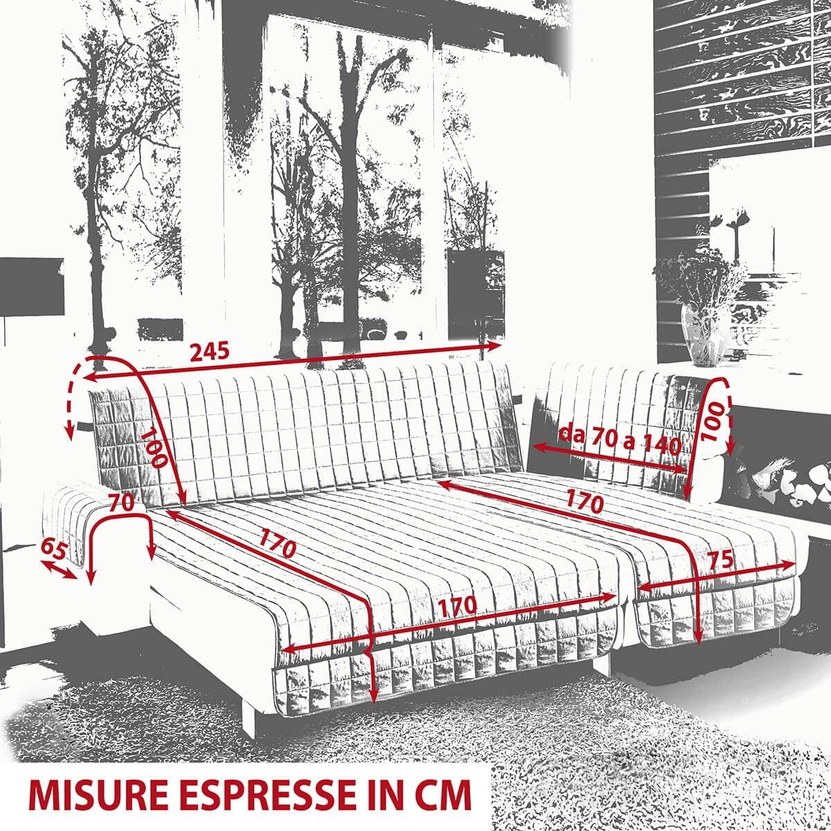 la biancheria di casa - Copridivano angolare con penisola - Simplicity Angle Plus - Salvadivano Trapuntato in Microfibra Morbida, Idrorepellente Oeko-Tex, Destra o Sinistra | Grigio Scuro, 245 cm