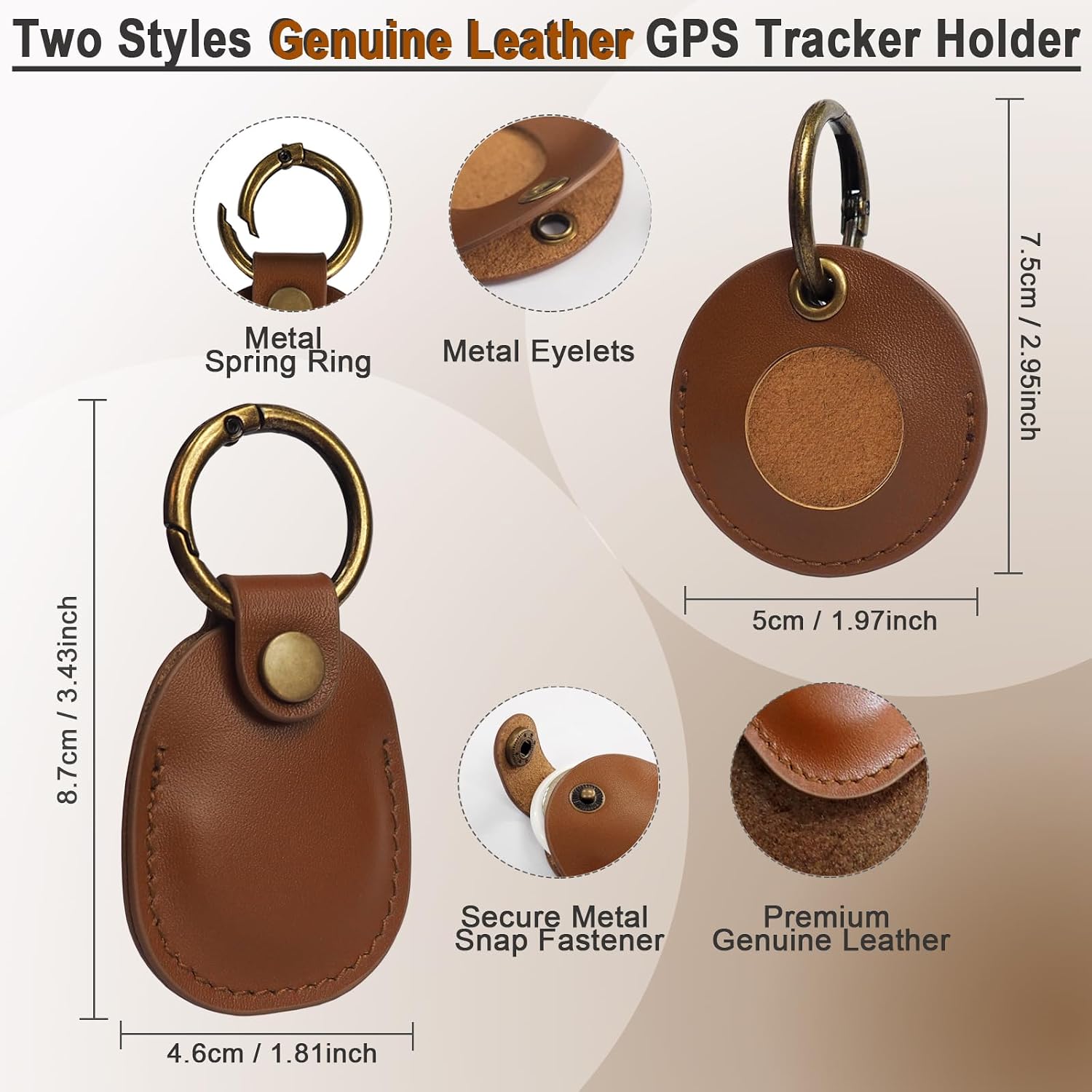 Genuine Leather Air Tag Keychain Holder, 2 Pack (Full & Open-Face) Protective Case with Metal Rings for Apple Air Tags