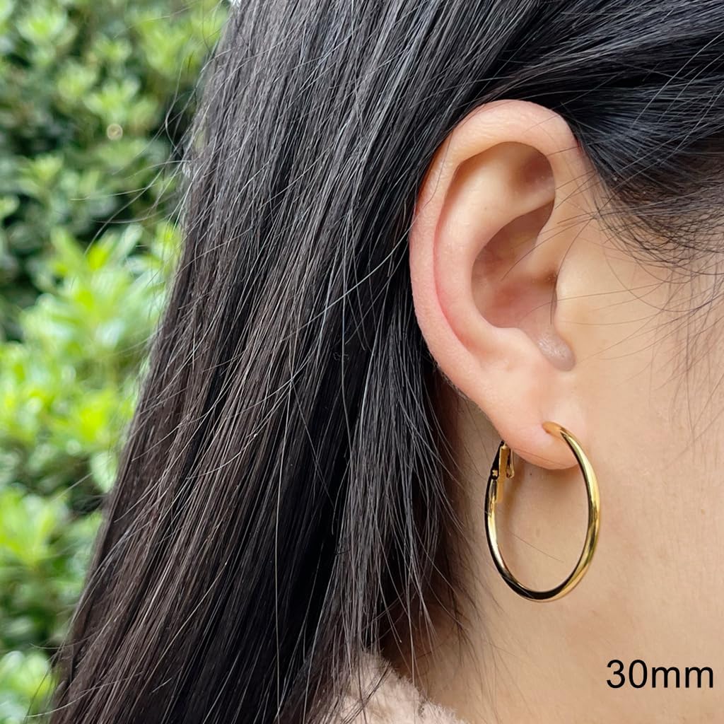 Newless 4 Pairs Large Hoop Earrings for Women, Stainless Steel Earring Set Gold Silver Rose Gold Black Lightweight Hoops - Image 3