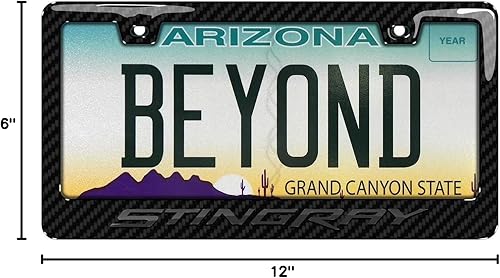 Miniatura 9 de Para Chevrolet Corvette C7 Stingray en 3D gris oscuro sobre fibra de carbono real, marco de matrícula de plástico ABS con licencia oficial