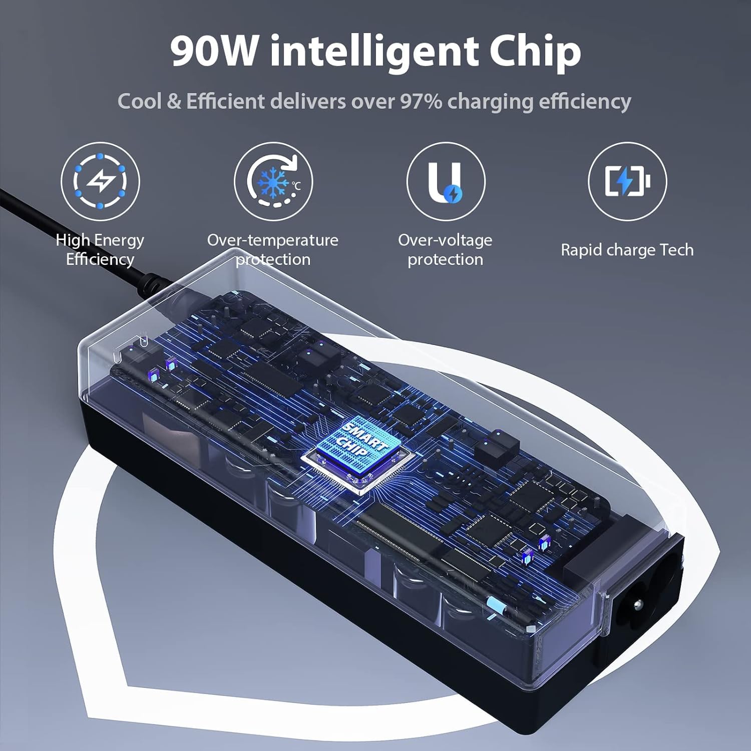 90W Chargeur universel PC Portable pour Ordinateur HP ASUS Lenovo Dell Acer Toshiba Sony Fujitsu MSI Samsung JBL NUC 18.5V 19V 19.5V 20V 4.74A Max Câble d'alimentation avec 15 connecteurs