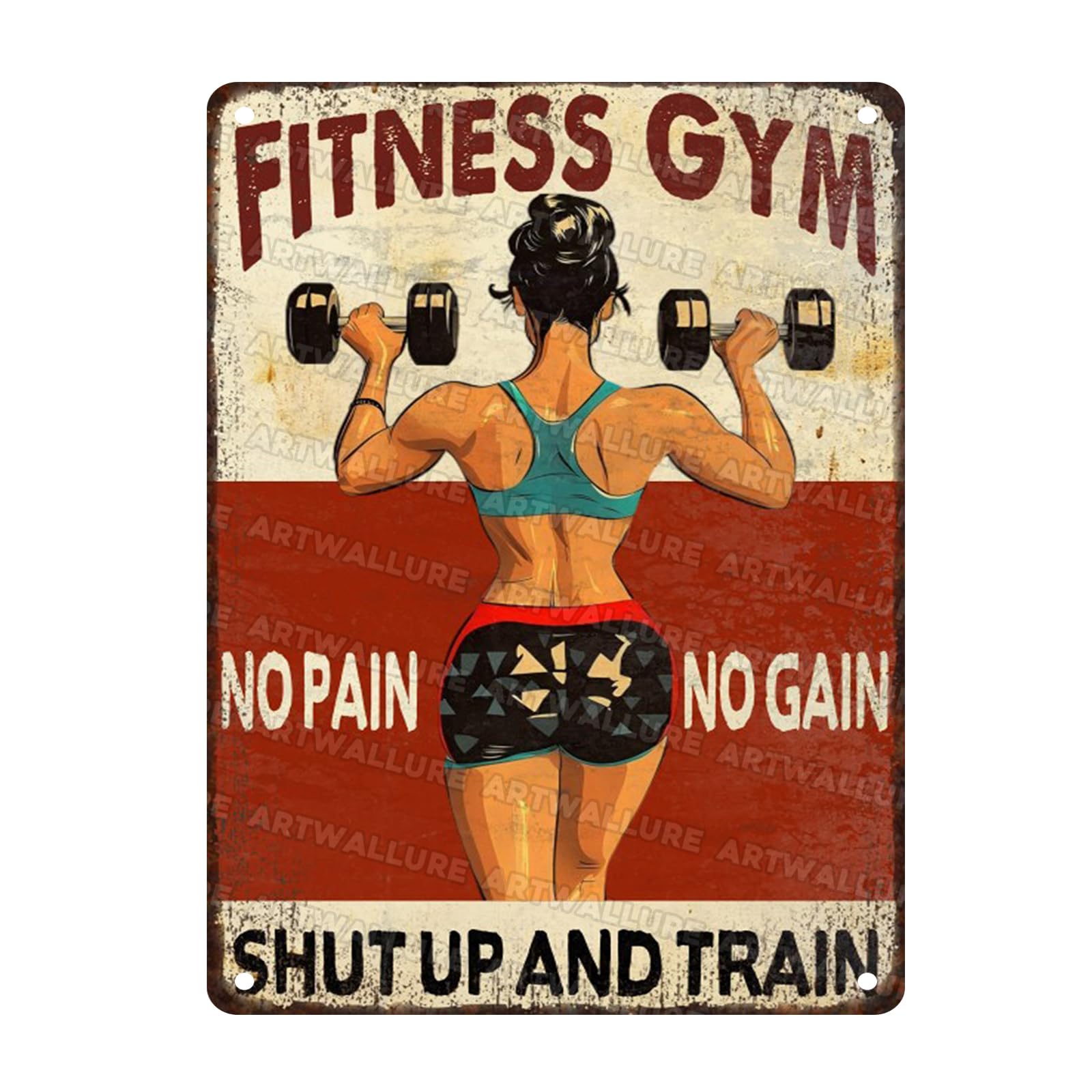 Fitness Gym Vintage Tin Sign No Pain No Gain And Train Metal Tin Signs Funny Weightlifting Workout Decor Gym Poster Room Wall Art 12x16inch