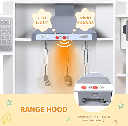 Miniatura 3 de MAMIZO Cocina de juego de esquina para niños, cocina de juguete de simulación de madera, juego de cocina grande con lavadora, campana extractora con