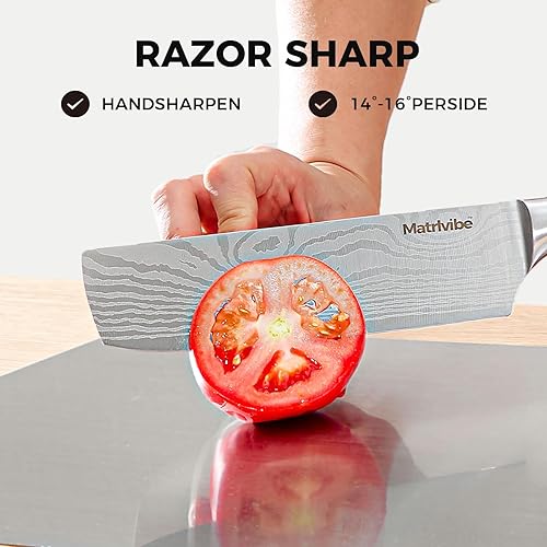 Miniatura 4 de Nakiri - Cuchillo de cocina afilado de 7 pulgadas, cuchillo de cocina de acero de alto carbono, cuchillo de chef japonés multiusos para cortar carne