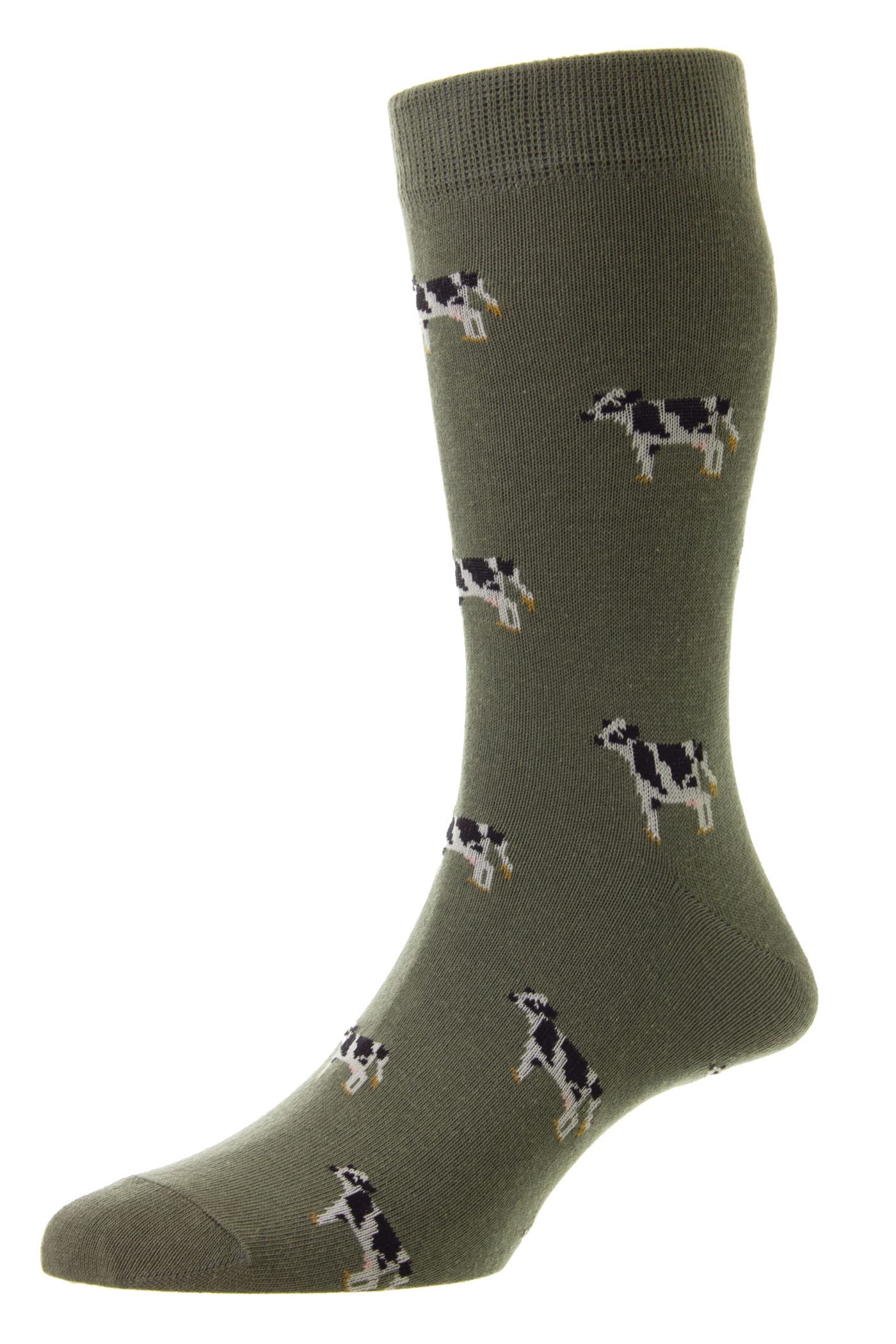 HJ Hall HJ62 Cotton Rich Cow Design Socks / UK 6-11 (Olive)
