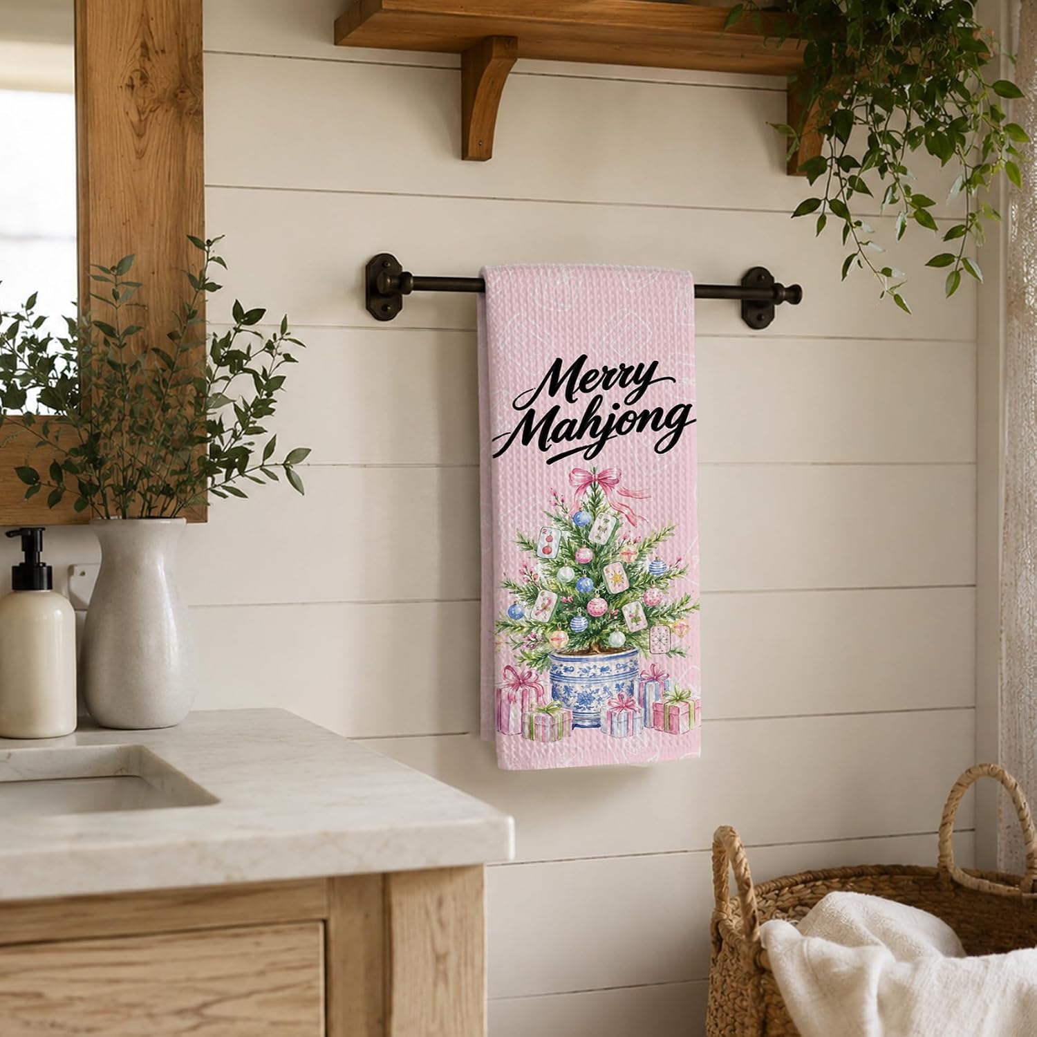 Chinoiserie Christmas Tree Kitchen Hand Towels Decor Gifts 16x24 image 5