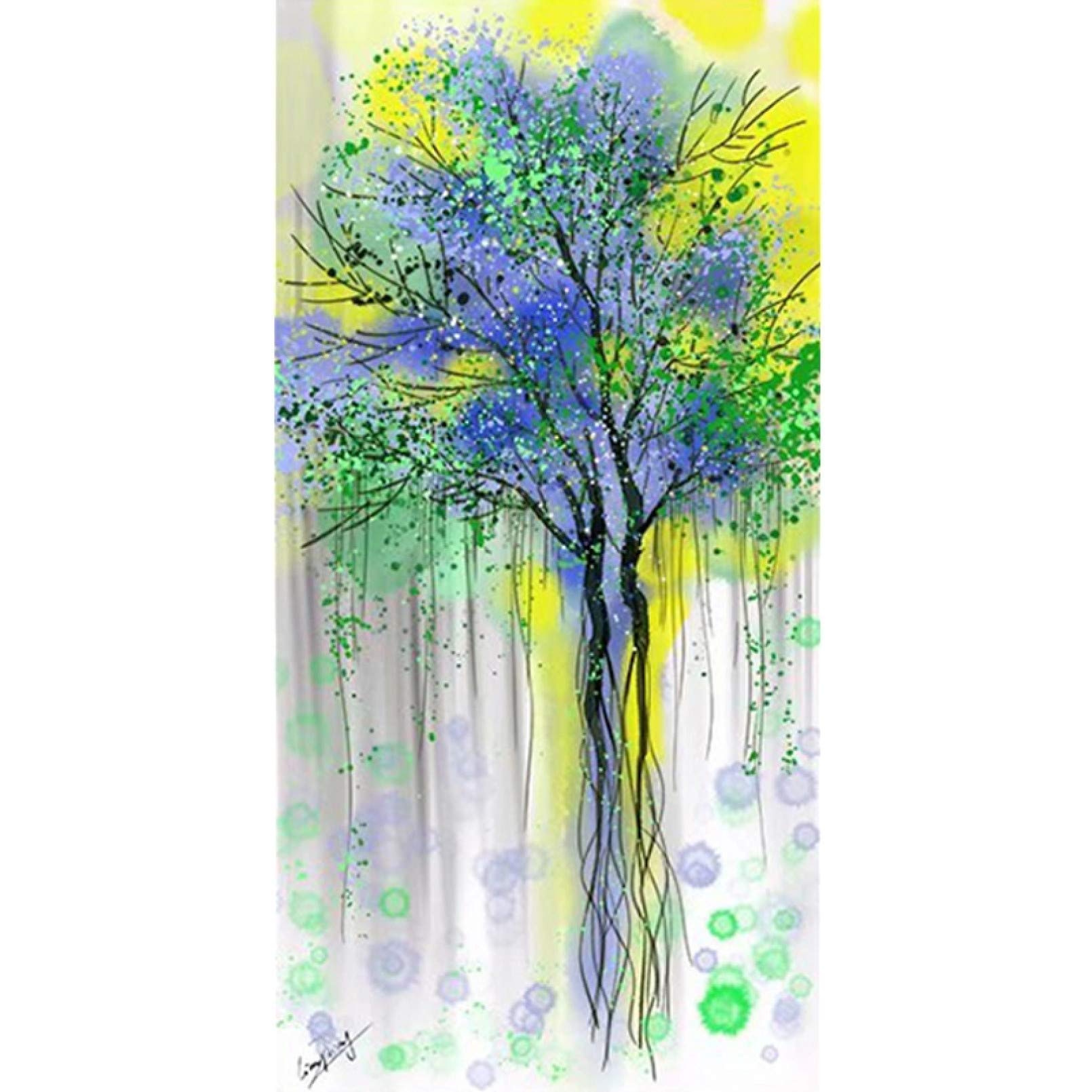 Peinture à l'huile sur toile arbres abstraits fait main ornement mural