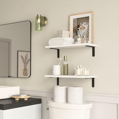 Miniatura 6 de RICHER HOUSE Estantes flotantes de pared, juego de 2 estantes de baño de madera rústica, estante estilo granja para decoración, dormitorio colgante,