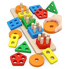 PEBIRA Montessori Toys for 1 to 3-Year-Old Boys Girls Toddlers, Wooden Sorting & Stacking Toys for Toddlers and Kids Preschool, Educational Color Recognition Shape Sorter, Learning Puzzles Gift