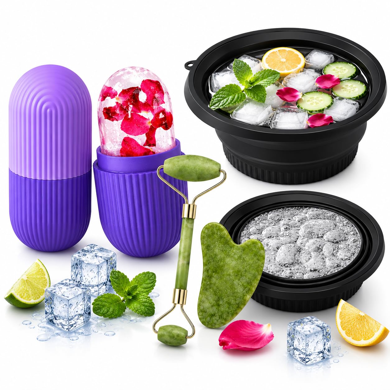 Face Ice Bowl with Ice Roller & Jade Roller Gua Sha Set | Complete Korean Ice Facial Kit | Skin Tightening, De-Puffing & Glow | BPA-Free | for Women & Men-image-17