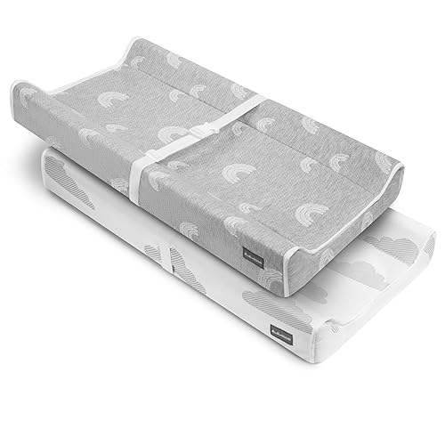 Cambiador de bebé contorneado con colchón de espuma impermeable, incluye 2 fundas suaves, extraíbles y lavables, correas de seguridad, parte