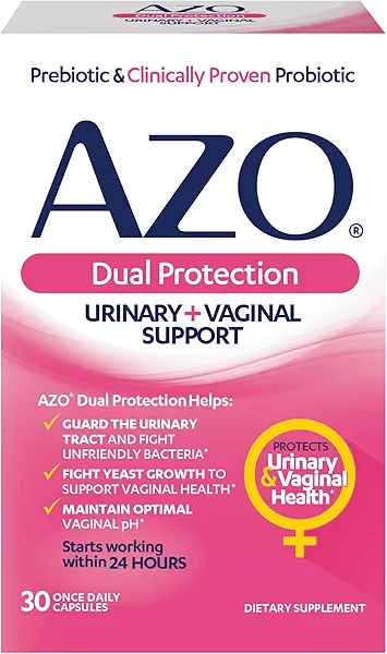 AZO Dual Protection, Urinary + Vaginal Support, Prebiotics and Probiotics for Women*, Starts Working Within 24 Hours, Non-GMO, 30 Count