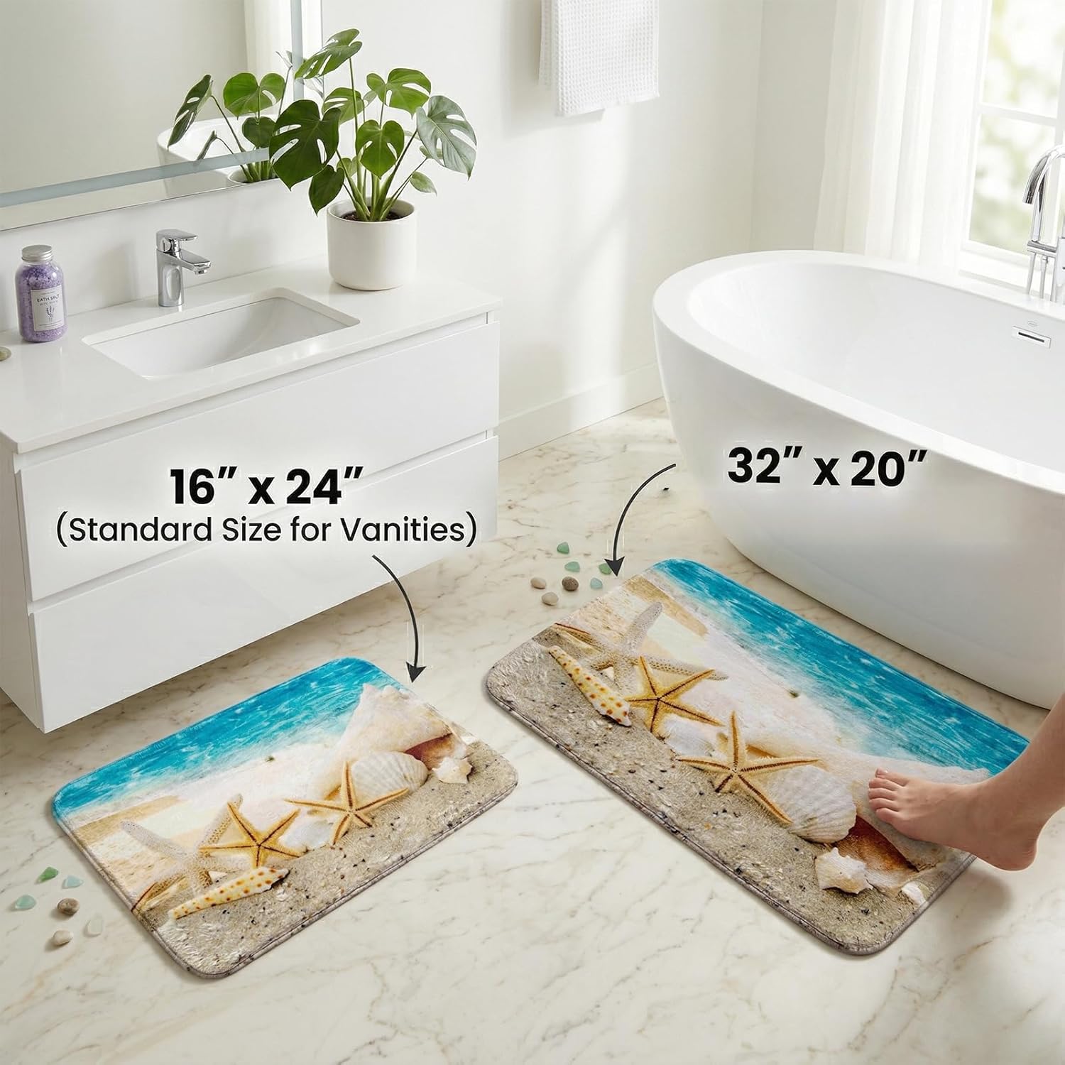 WODEJIA Non Slip Bath Rugs Sponge Foam for Bathroom,Soft Flannel Mat Rug for Living Room, Absorbent Water Clearance MatS for Forlaundry Room and Kitchen,Ocean Beach Themed Carpt 30x18 Inches