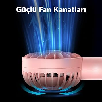 Warmco K30 Taşınabilir Şarjlı Mini El Vantilatörü 1800mAh 3 Kademeli Standlı Soğutucu Fan Pembe