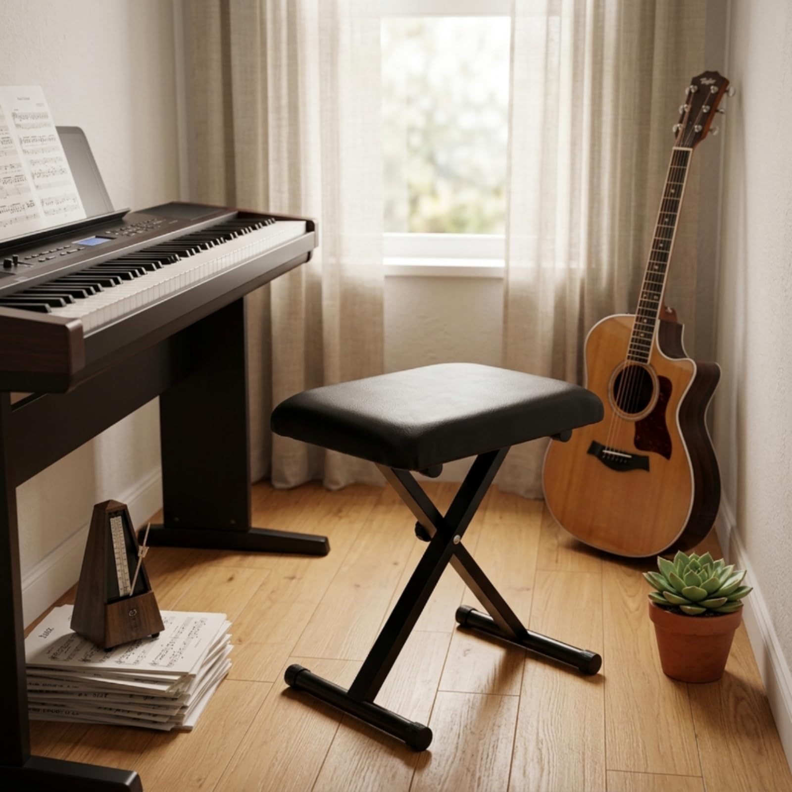 kowaku Sgabello Regolabile per Pianoforte Tastiera Sedia Musica Sedile Strumento con Altezza Variabile a Tre Scatti Base Ripiegabile Struttura Seduta