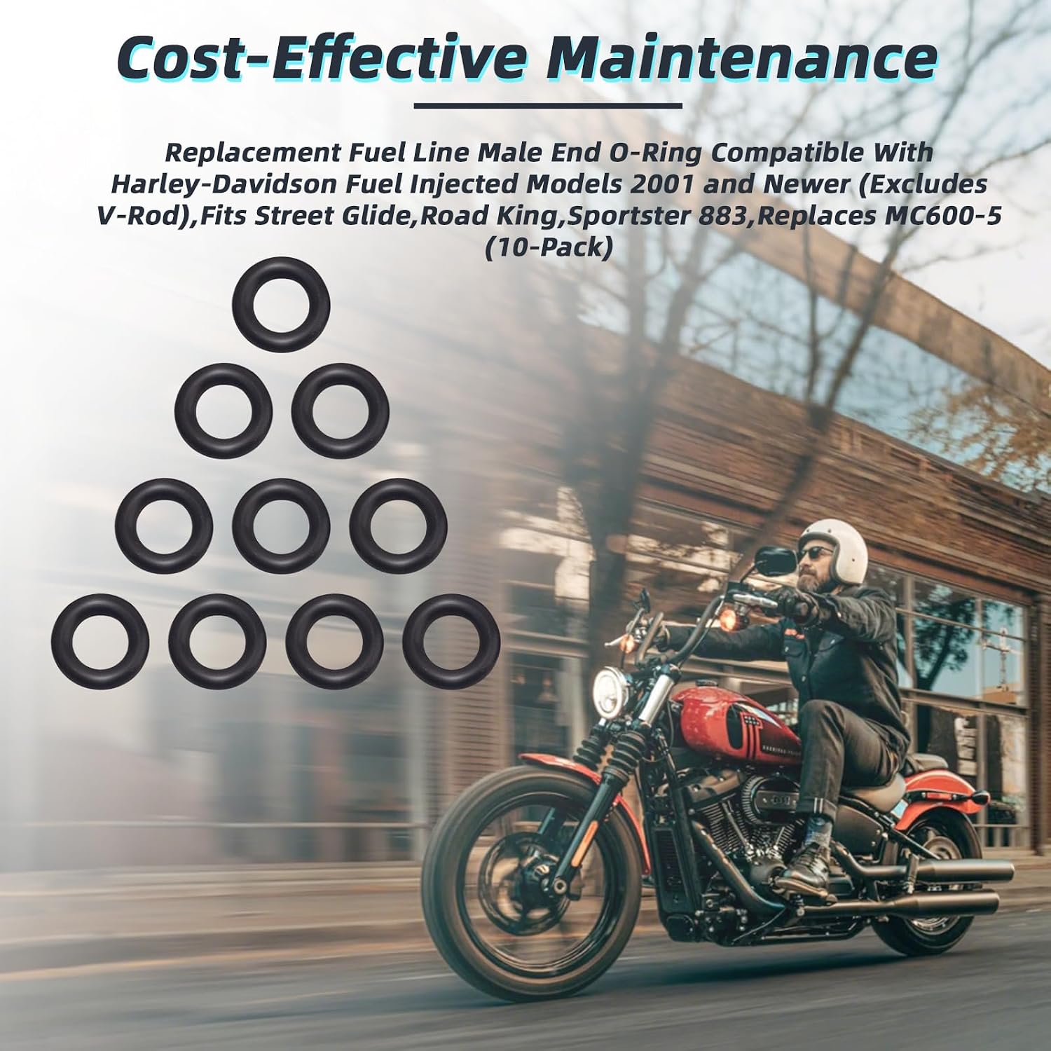 Fuel Line Male End O-Ring Rebuild Kit MC600 (MC600-5) Compatible with 2001 and Later Harley-Davidson Fuel Injection Models (Excludes V-Rod), Fits Street Glide, Road King, and Sportster 883(10PCS)