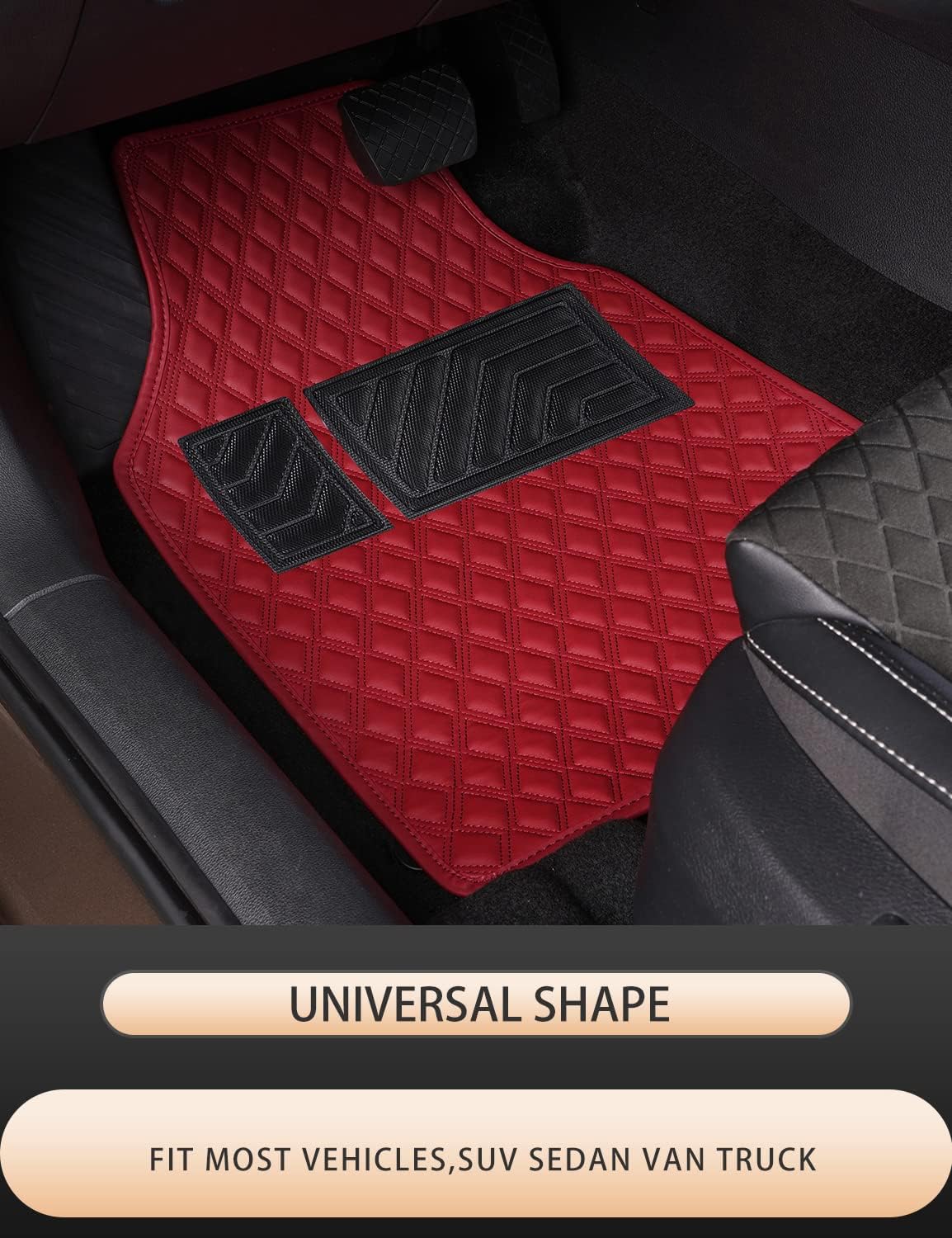 Car Floor Mats, Luxury Faux Leather Automotive Floor Mats All Weather for Cars Truck SUV (4 Pieces,Wine Red) - Image 6