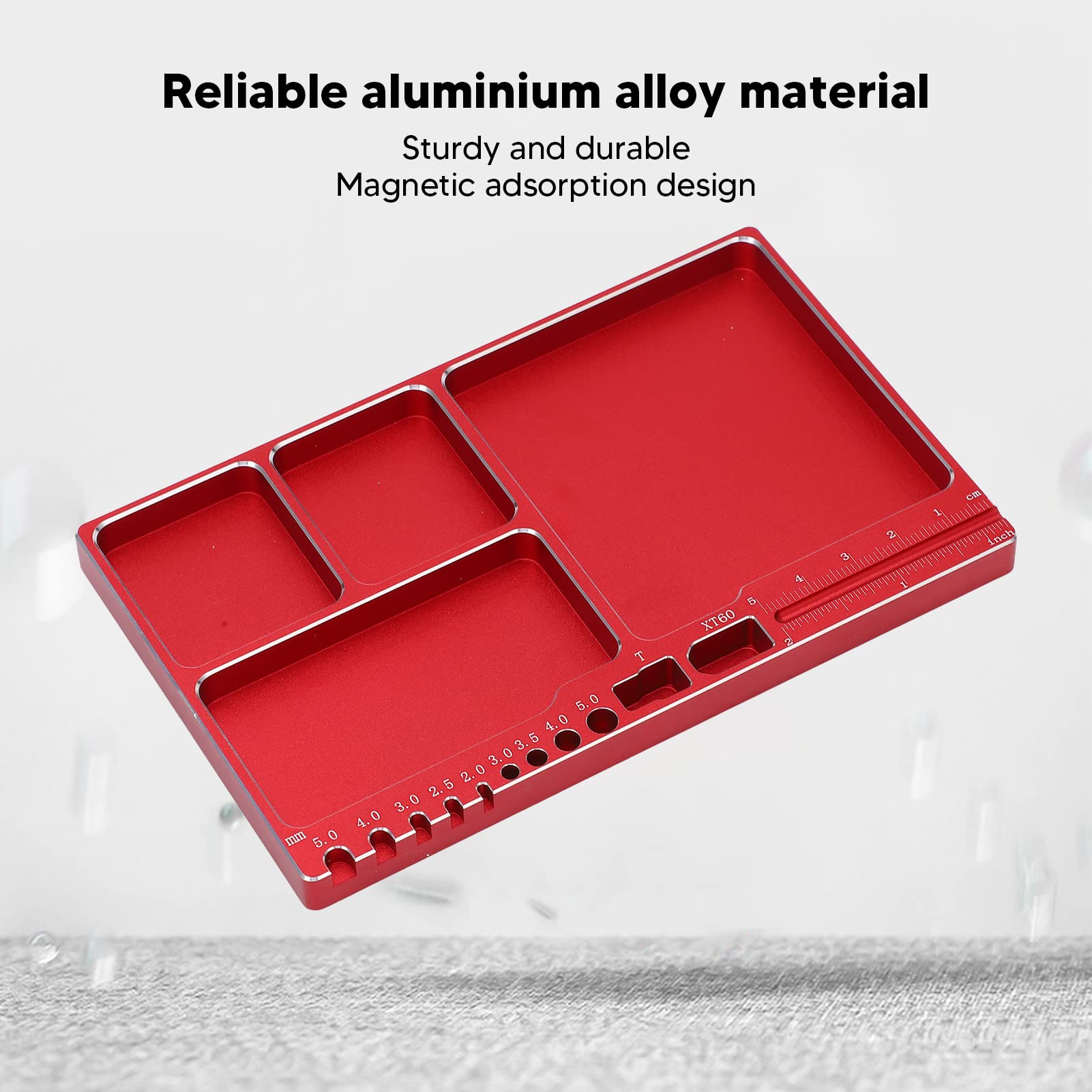 WGFOIP Magnetic Screw Tray Aluminium Alloy Magnetic Adsorption Widely Used Magnetic Parts Tray with Magnetic Pad for RC Repair Magnetic Bowl for Screws(Red)