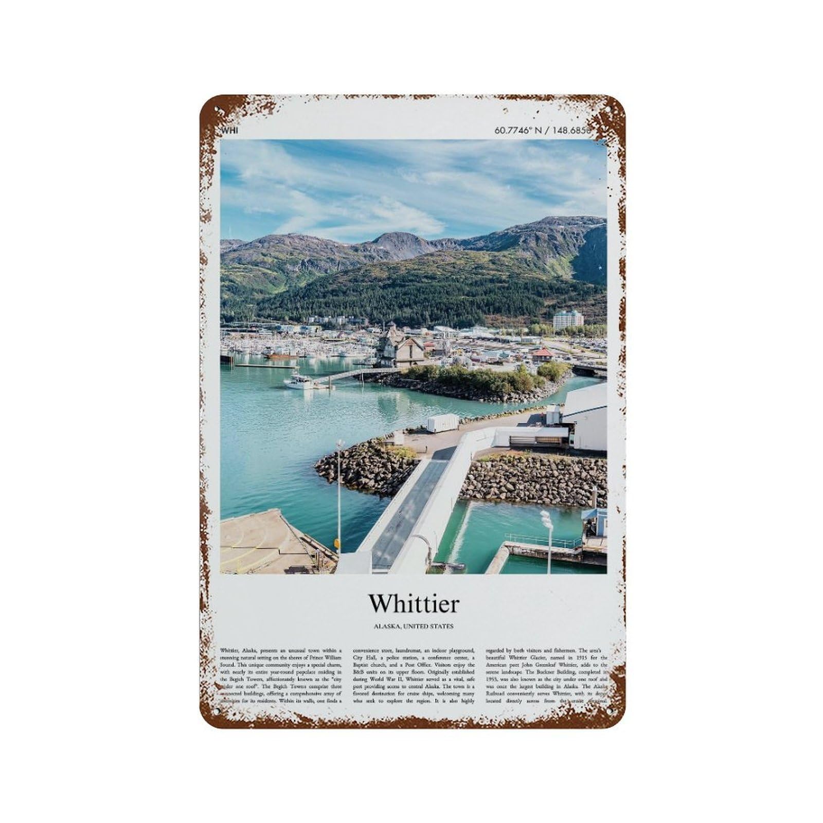 xiaoxiaoshen Whittier Alaska, United States, USA City Scenery Wall Decor Art Metal Tin Poster Modern Home Decor Art Home Bar Shop Decorations Vintage Sign 30x20cm