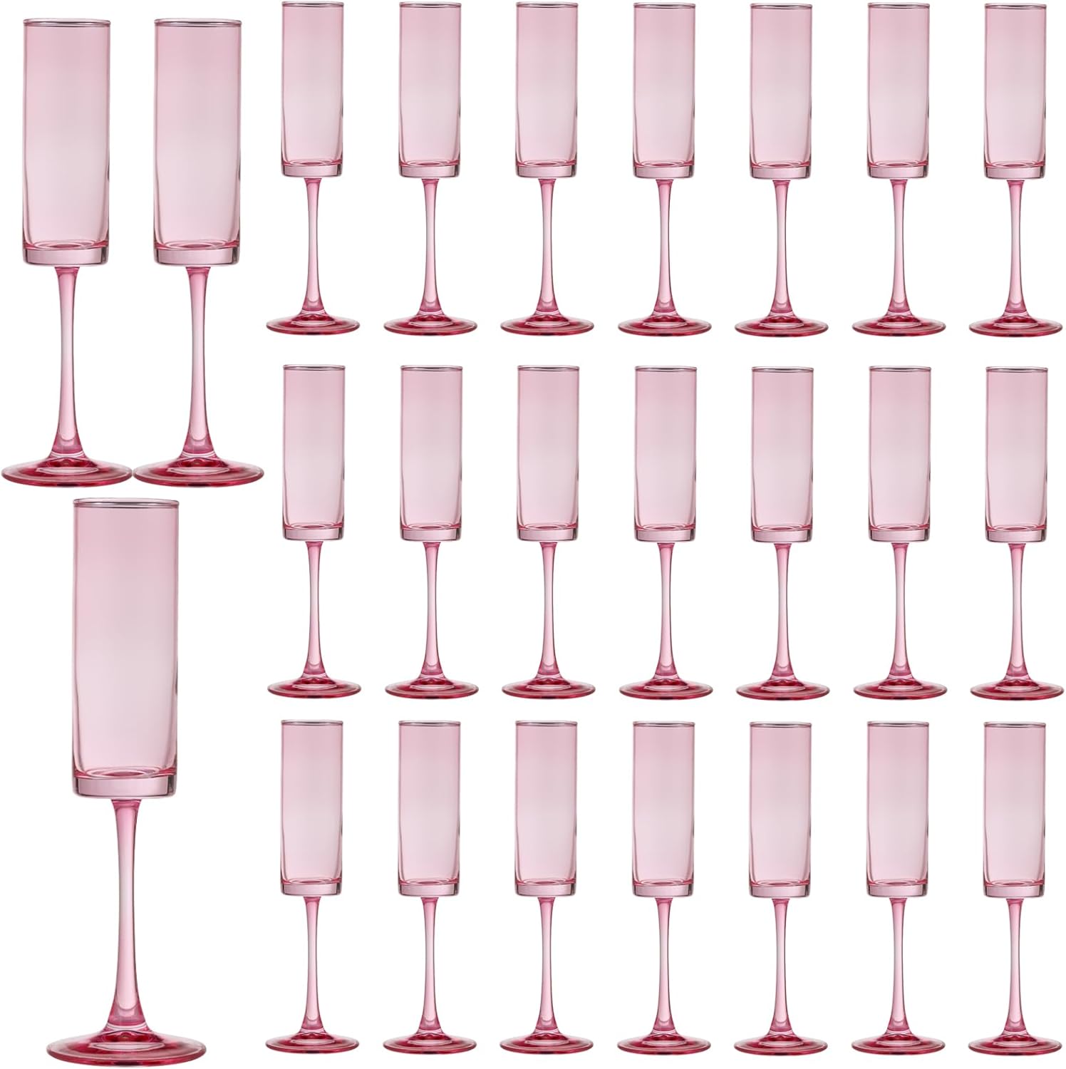24 Pieces Pink Champagne Flutes 6 OZ Straight Sided Wine Glasses Champagne Long Stem Drinking Colored Glasses,Set of 24 Hand Blown Champagne Flutes Goblets for Wedding Cocktail Cups,Cava, Prosecco Pink 24 PCS