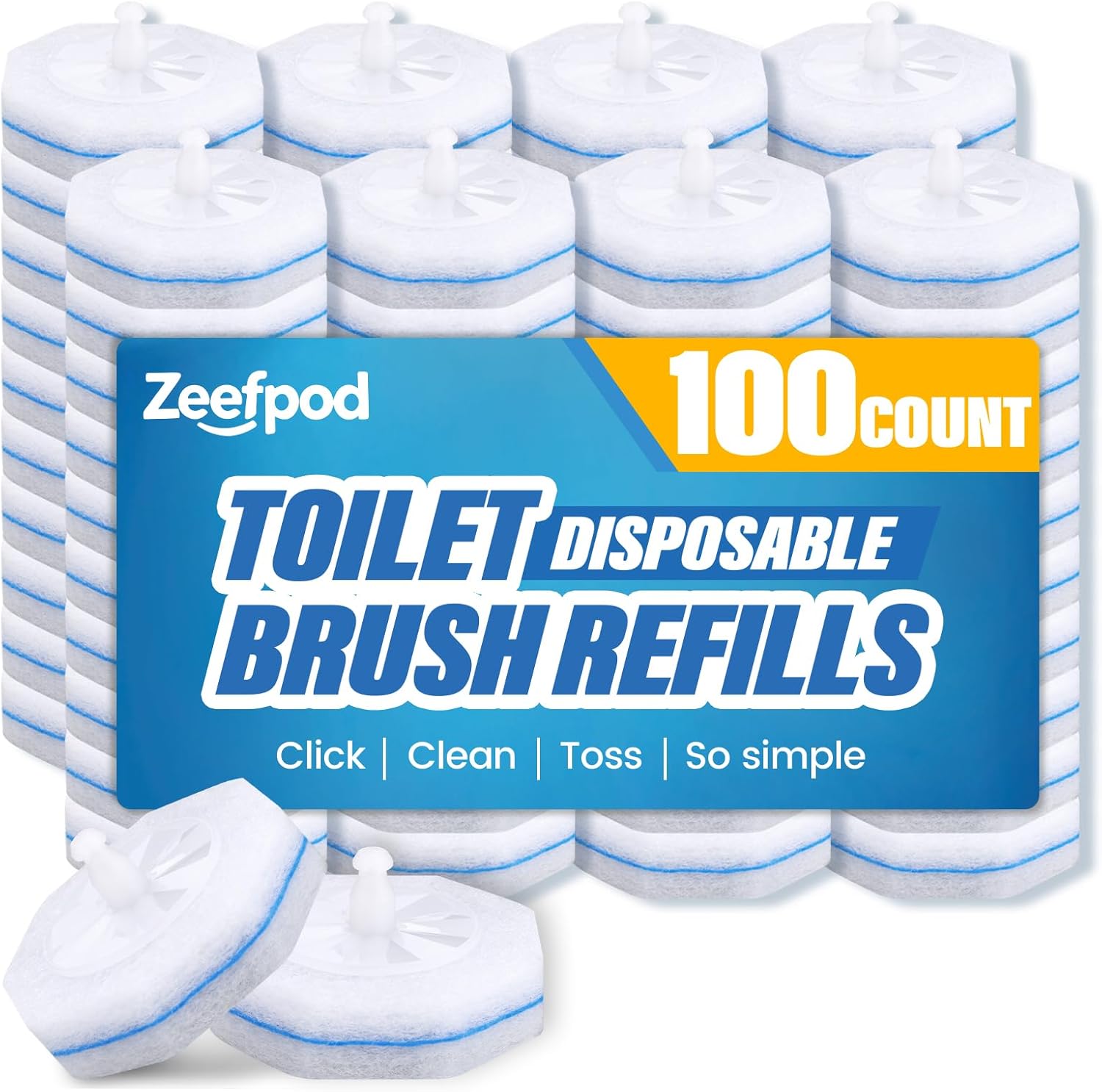 100 Count Disposable Toilet Brush,Toilet Cleaner Wand Refills Compatible with Most Toilet Brushes- No Falling Apart, Fresh Fragrance，4X Cleaning Power，Bathroom Cleaning.