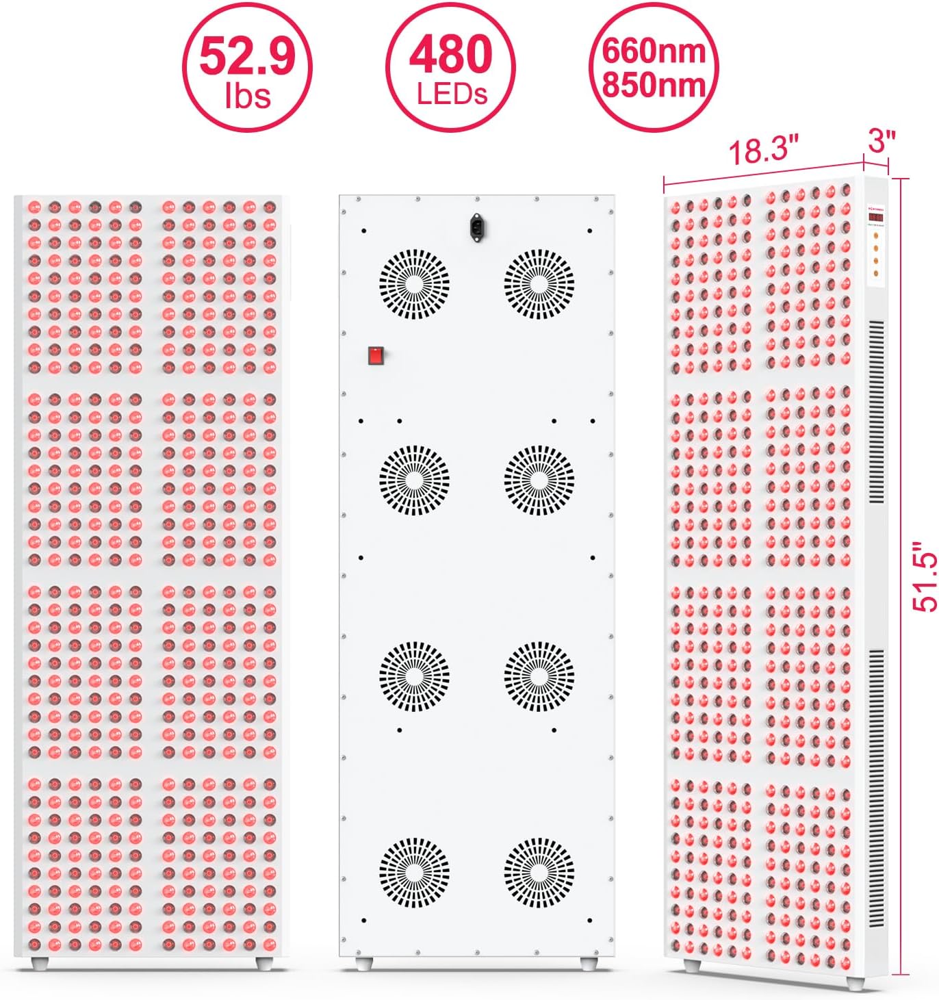 Red Light Therapy, Full Body Red Near Infrared Light 660nm 850nm with 480 Dual Chip Clinical Grade LEDs & Timer, High Power Panel for Anti-Aging, Pain Relief, 800W (Stand Sold Separately) 480 Leds