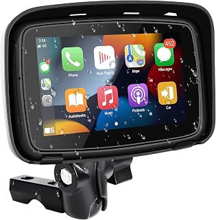 4 Core Wireless CarPlay Wireless Android Auto Motorcycle GPS Portable Car Stereo, 65k 5 Inch IPS Touchscreen Portable Motorcycle, IPX7 Waterproof, Siri, Dual Bluetooth, Car Radio for Most Motorbike
