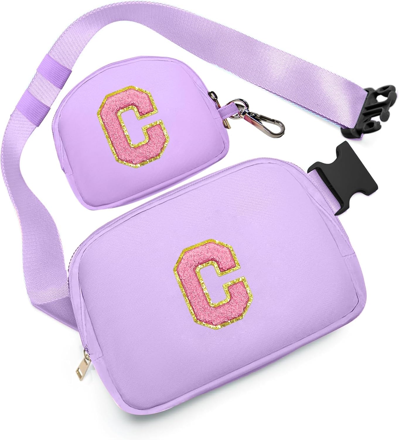 Birthday Gifts for 4 5 6 7 8 9 10 11 12 13 Year Old Girls, Crossbody Bags Fanny Pack with Initial Letter Patch Cute Stuff for Women Girls Teens (C, Purple)