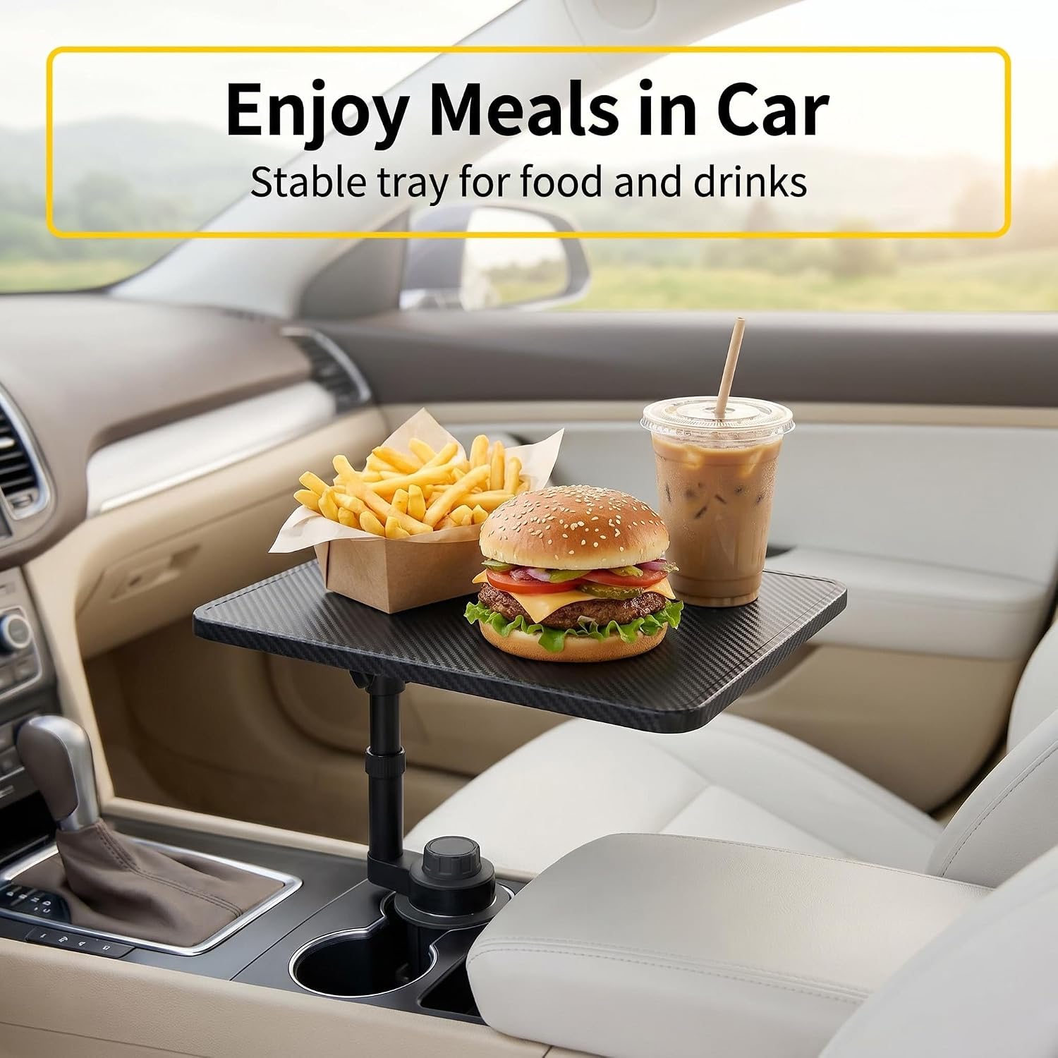Car Desk for Laptop,，car Cup Holder Tray Car Table & Car Tray with 360° Rotating Cup Holder,Adjustable Height,Compatible with Tesla Model 3/Y/S, Ford，Toyota Sienna/Most Vehicles