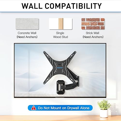 Miniatura 8 de MOUNTUP Soporte de pared de TV de altura ajustable para televisores de 26 a 55 pulgadas, soporte de TV articulado de movimiento completo con resorte