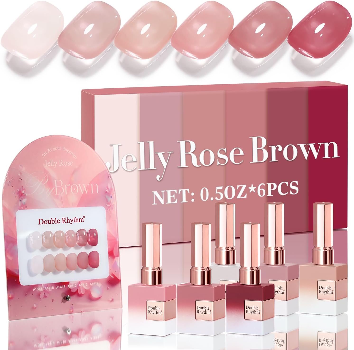 Double Rhythm 6 Pcs 15 ML Gel Polish Set Same Color Same Bottle Soak Off Gel Polish Kit Nail Art Manicure Salon DIY at Home for Women (Jelly Translucent Rose Pink Burgundy Red-T6-2)