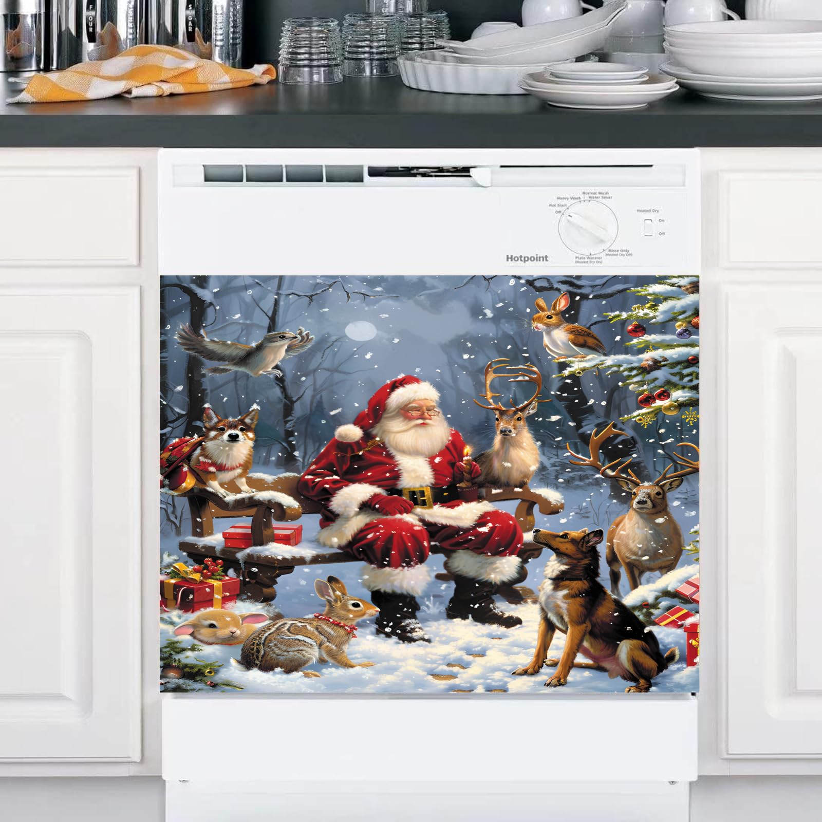Christmas Santa Owl Squirrel Deer Dishwasher Cover Winter